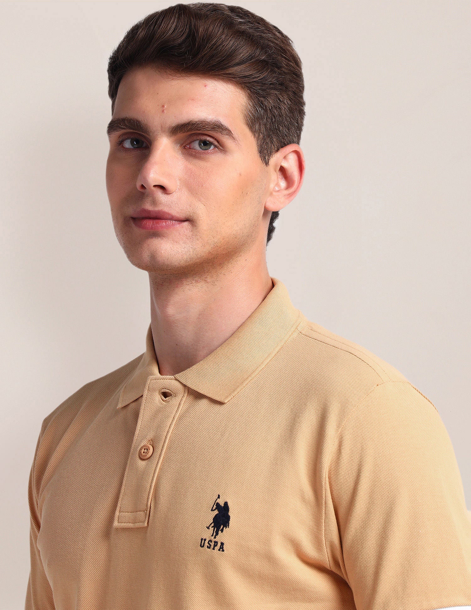 Tipped Sleeve Hem Slim Polo Shirt Beige - U.S. Polo Assn. India | Large