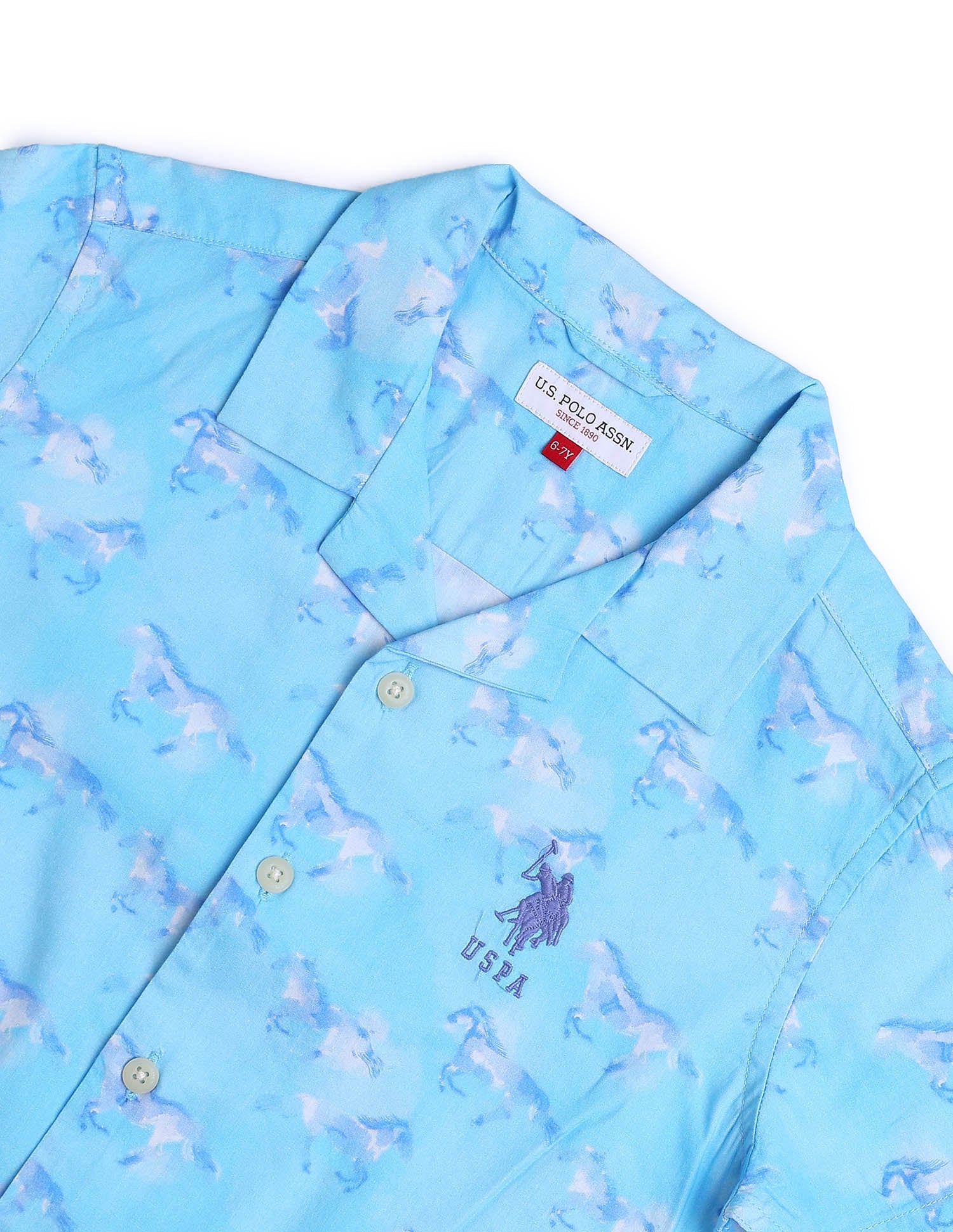 Boys Relaxed Fit All Over Printed Shirt Blue - U.S. POLO ASSN. | Large