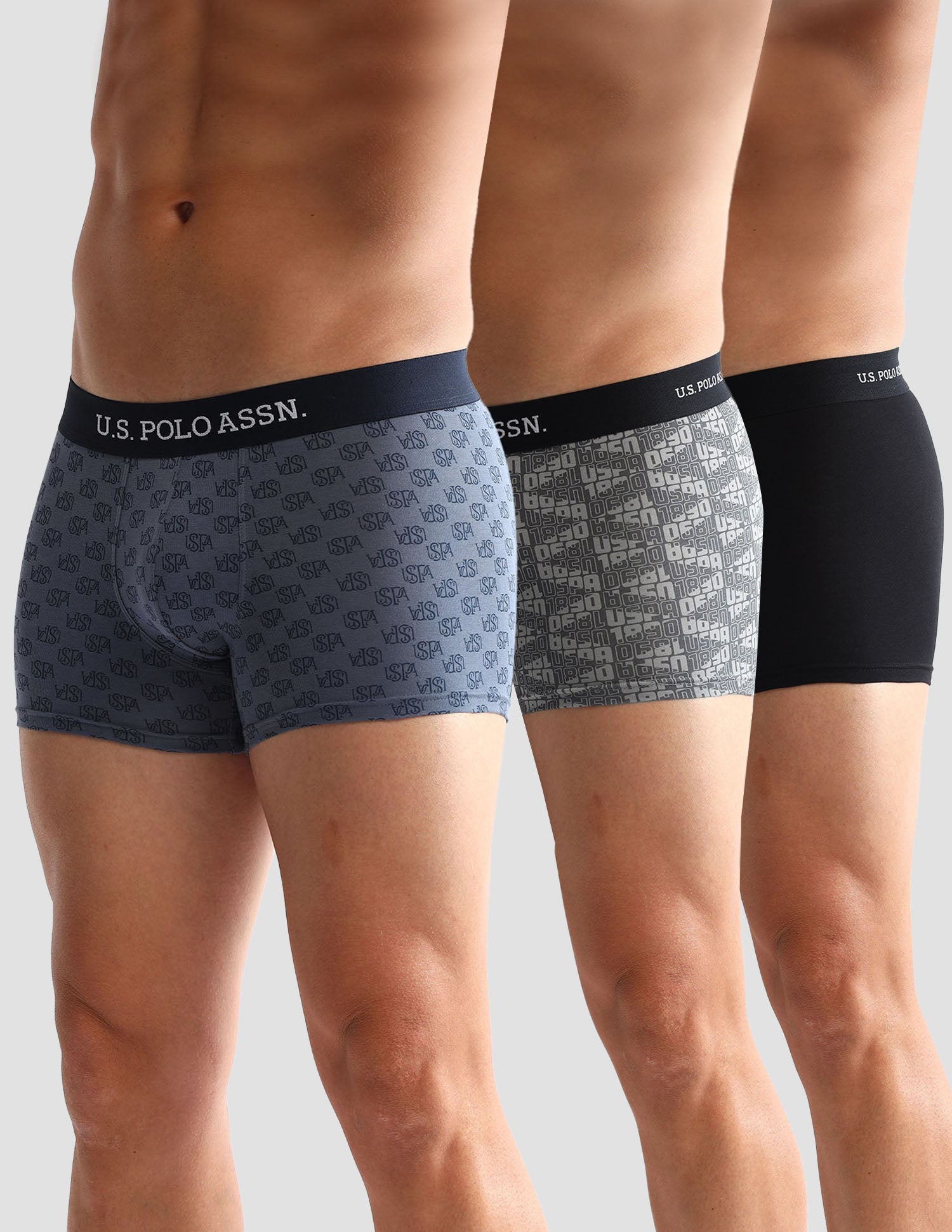 Men Pack Of 3 Anti-Microbial Underwear Trunks - OET14-GBZ-P3 Iron Gate, Blue and Black - U.S. POLO ASSN. | Large
