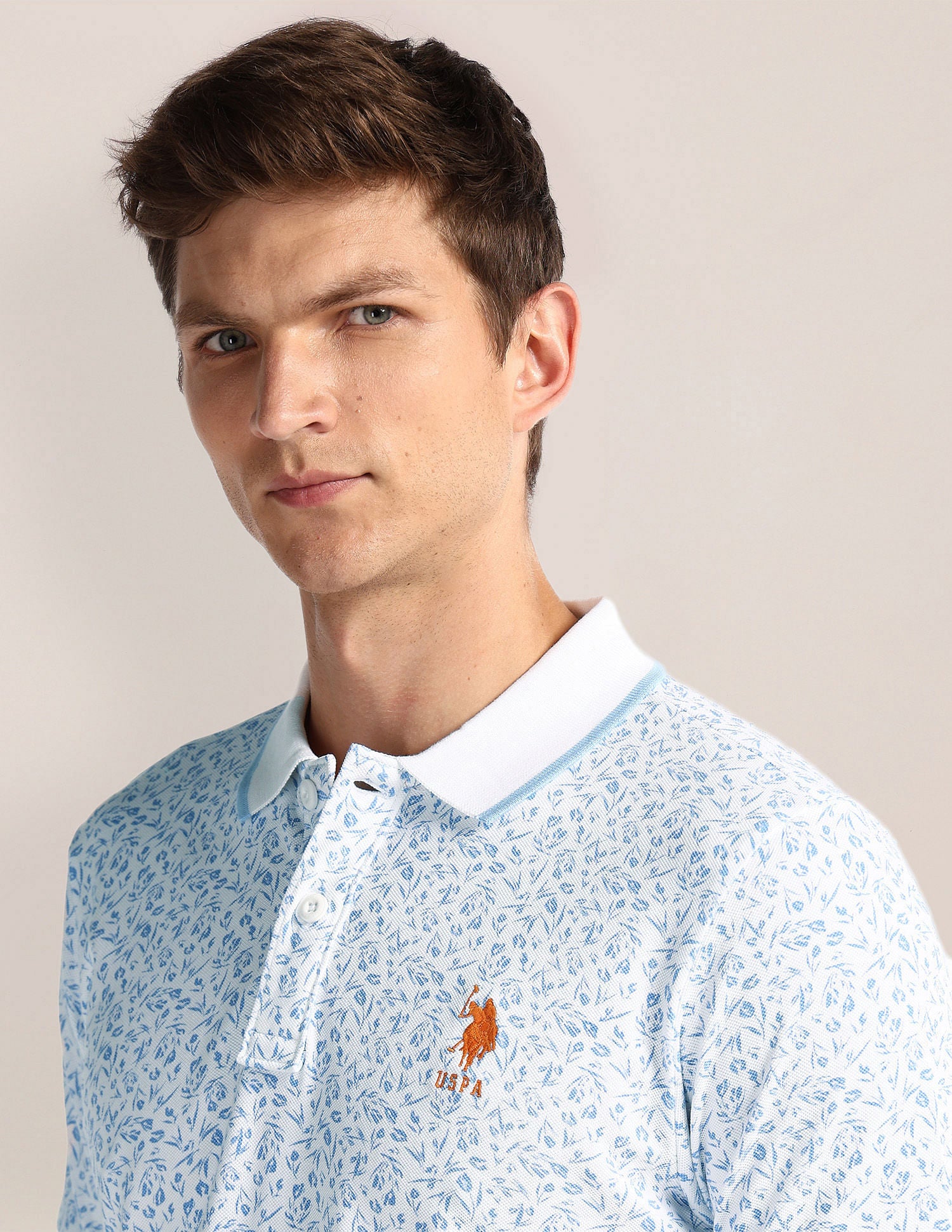 Floral Print Slim Fit Polo Shirt White - U.S. POLO ASSN. | Large