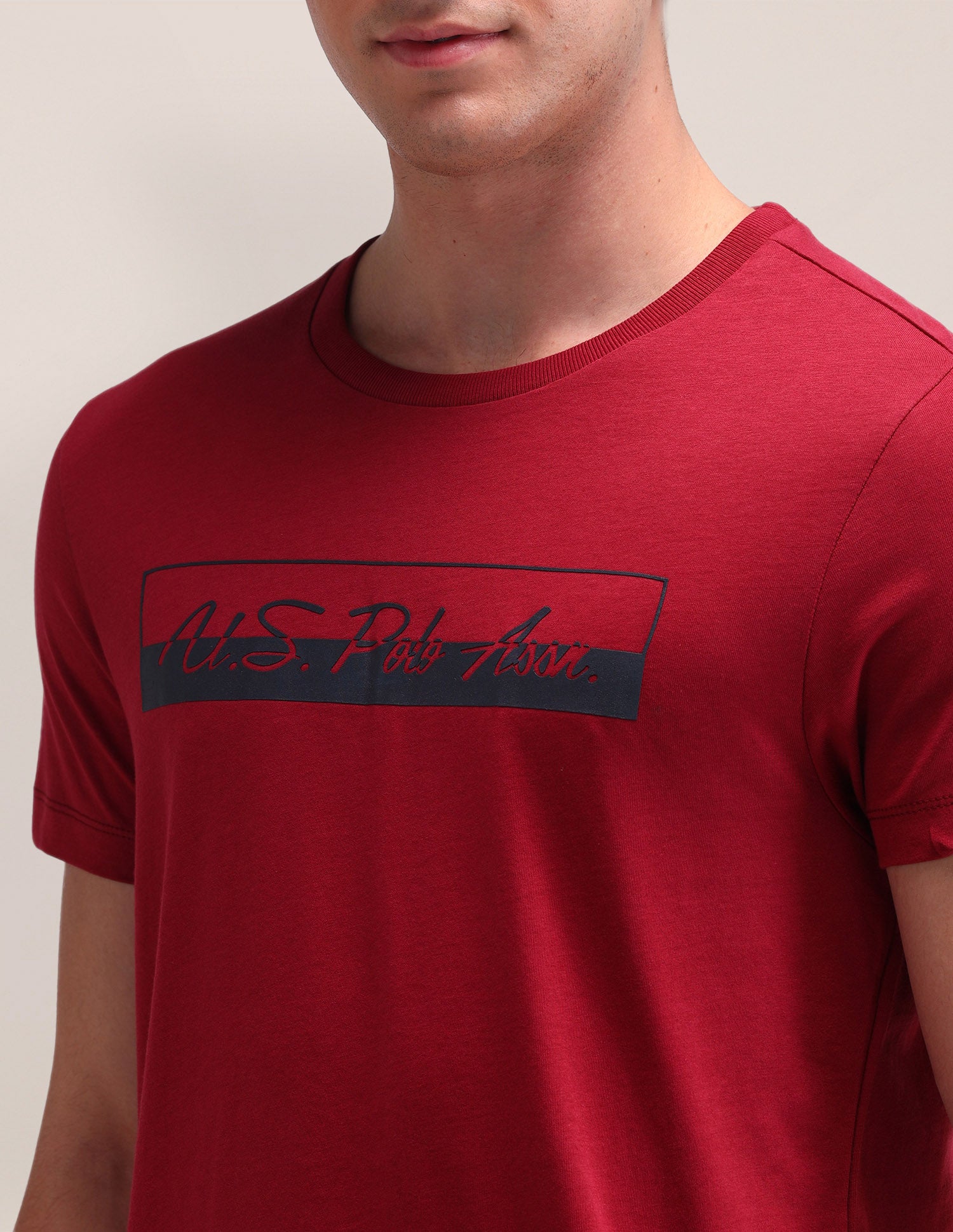Brand Printed Cotton T-Shirt Maroon - U.S. Polo Assn. India | Large