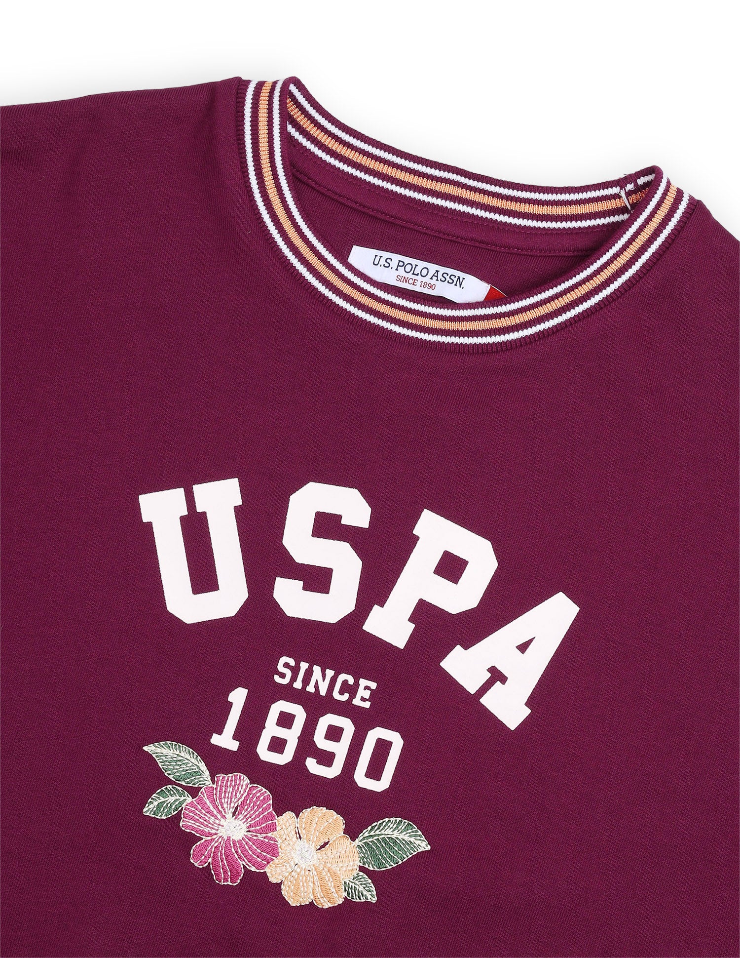 Brand Floral Embroidered Relaxed Fit Sweatshirt Maroon - U.S. Polo Assn. India | Large
