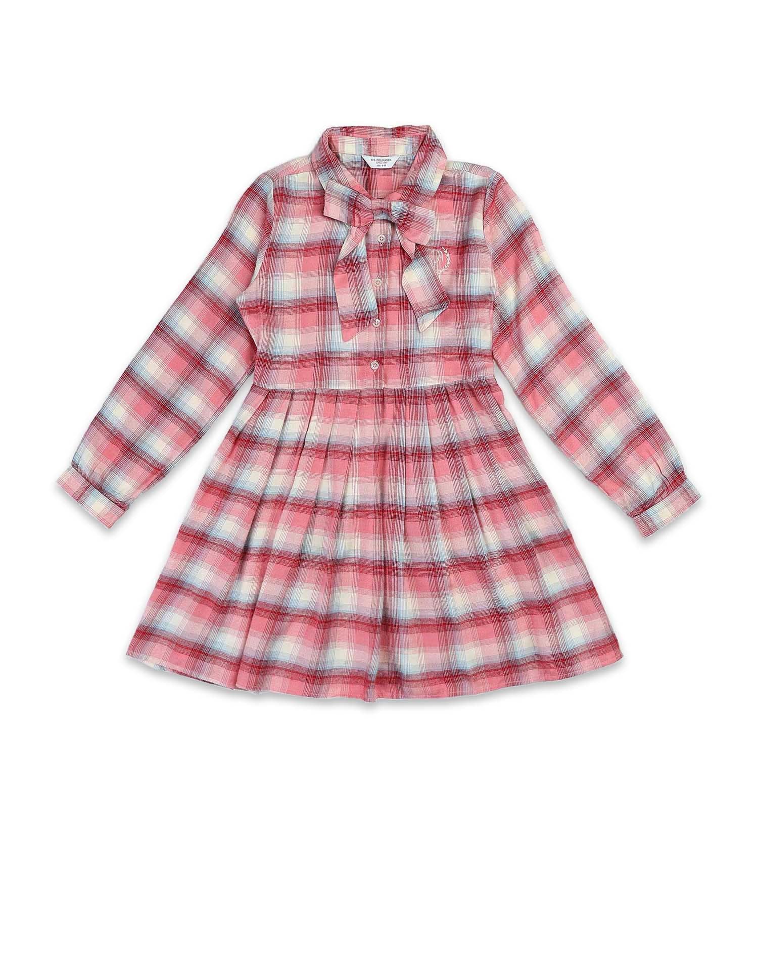 Girls Checked Shirt Dress Pink - U.S. POLO ASSN. | Large