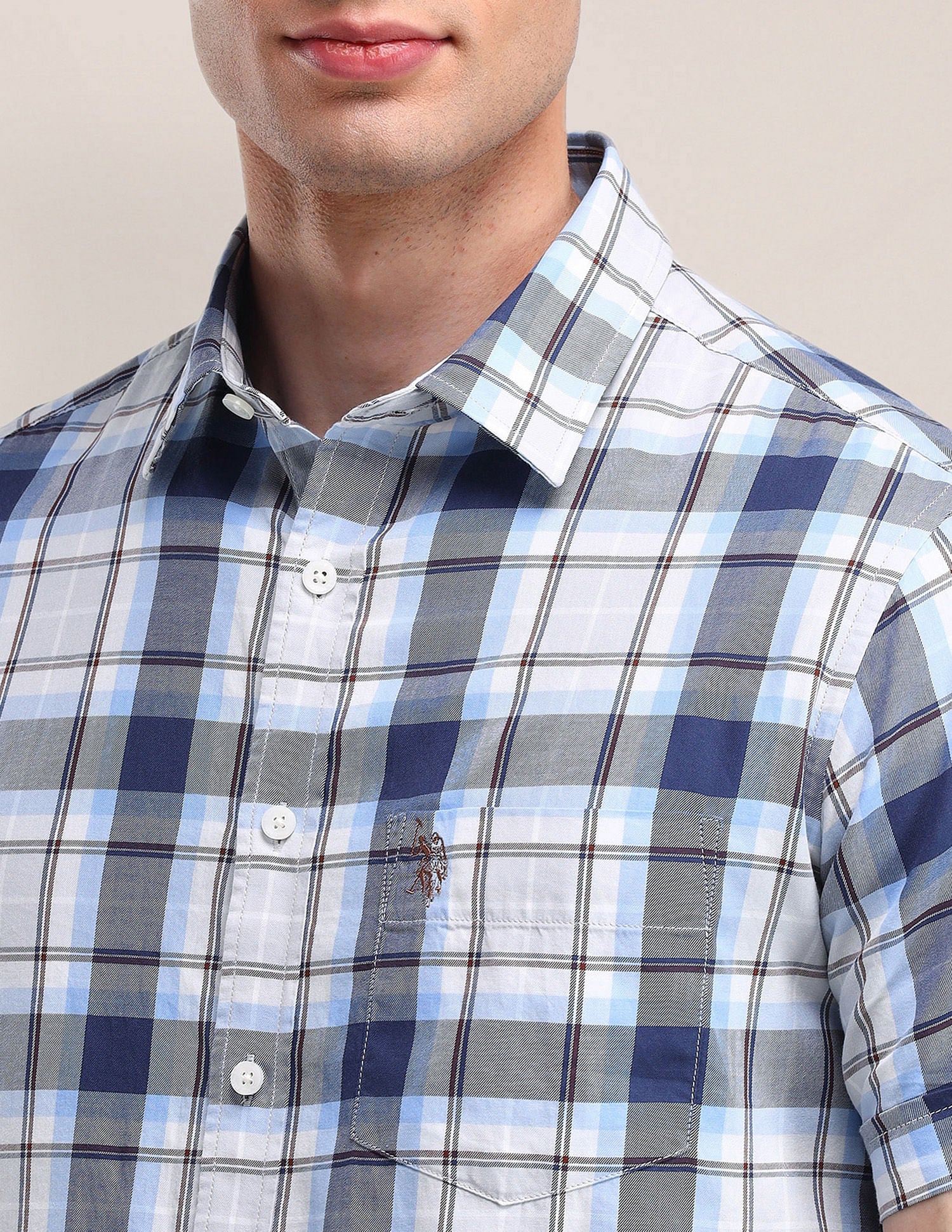 Tailored Fit Checked Shirt Blue - U.S. Polo Assn. India | Large