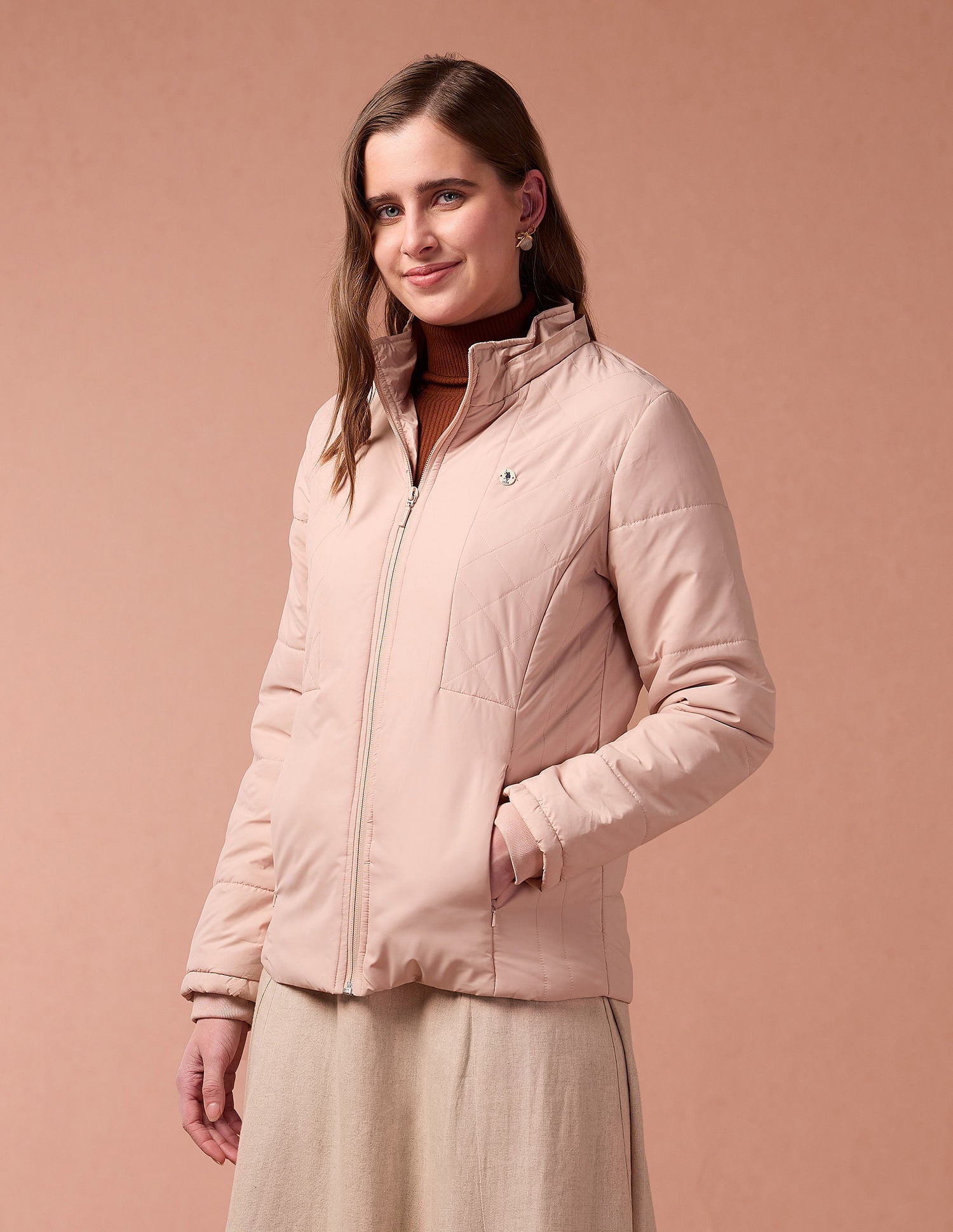 Solid Hooded Puffer Jacket Peach - U.S. POLO ASSN. | Large