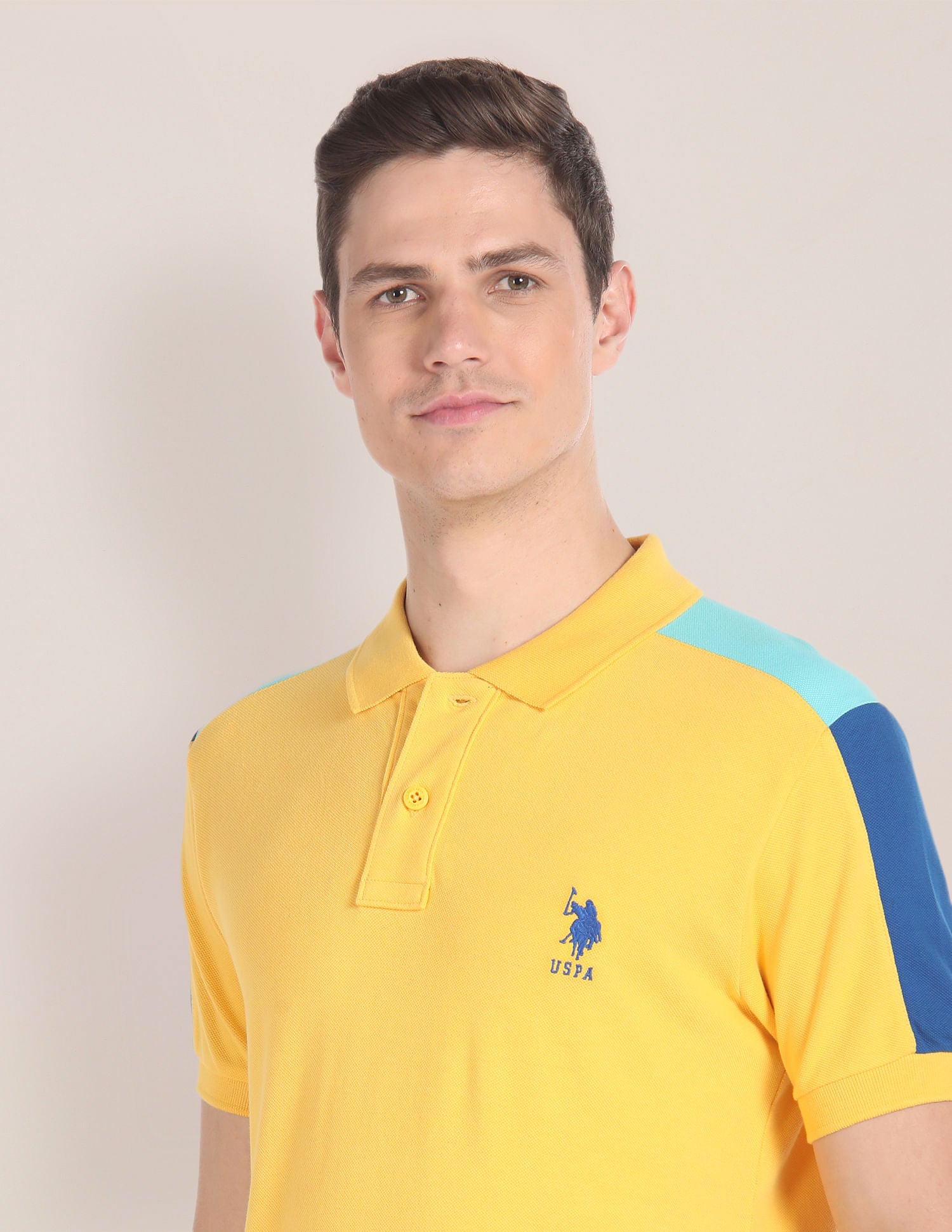 Colour Block Pique Polo Shirt Mustard - U.S. Polo Assn. India | Large