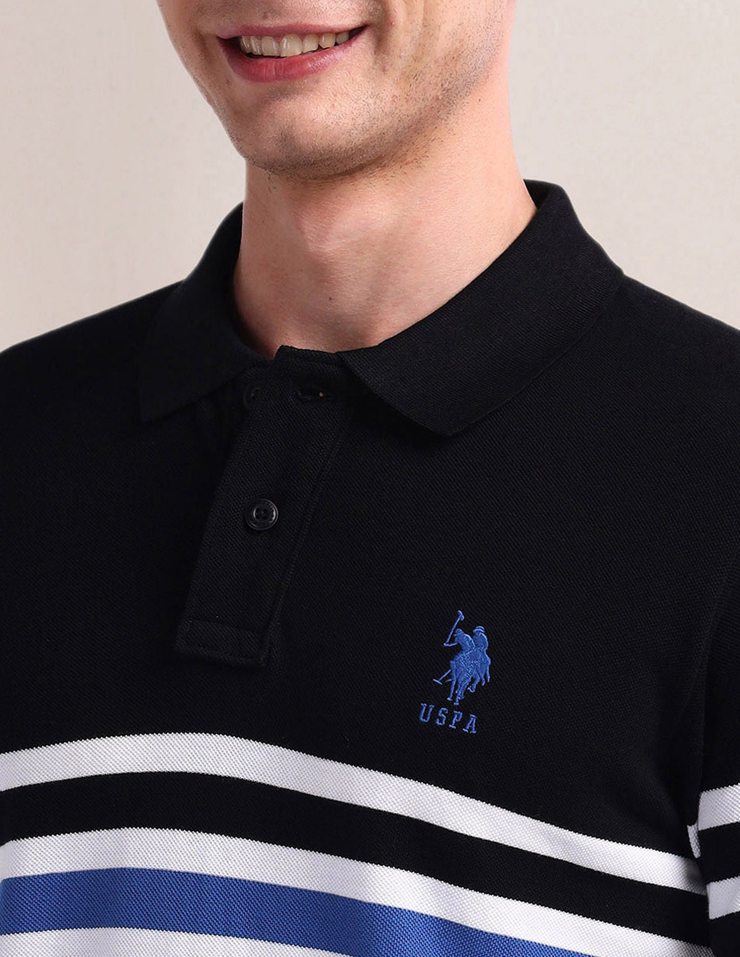 Colour Block Pique Polo Shirt Black and Blue - U.S. Polo Assn. India | Large