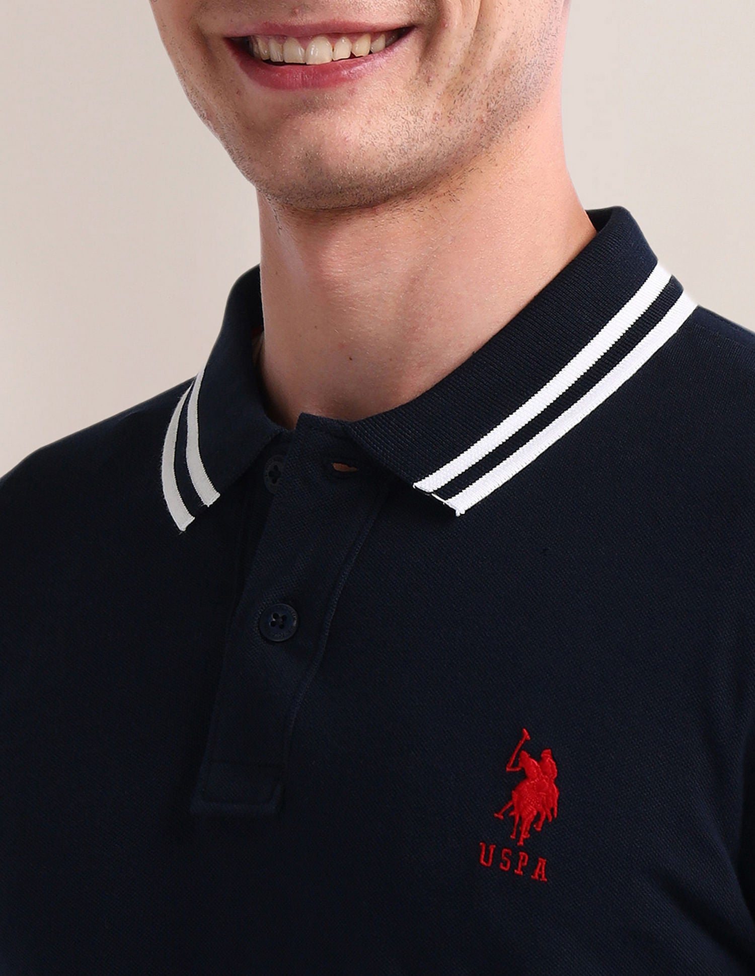 Solid Slim Fit Polo Shirt Navy - U.S. Polo Assn. India | Large