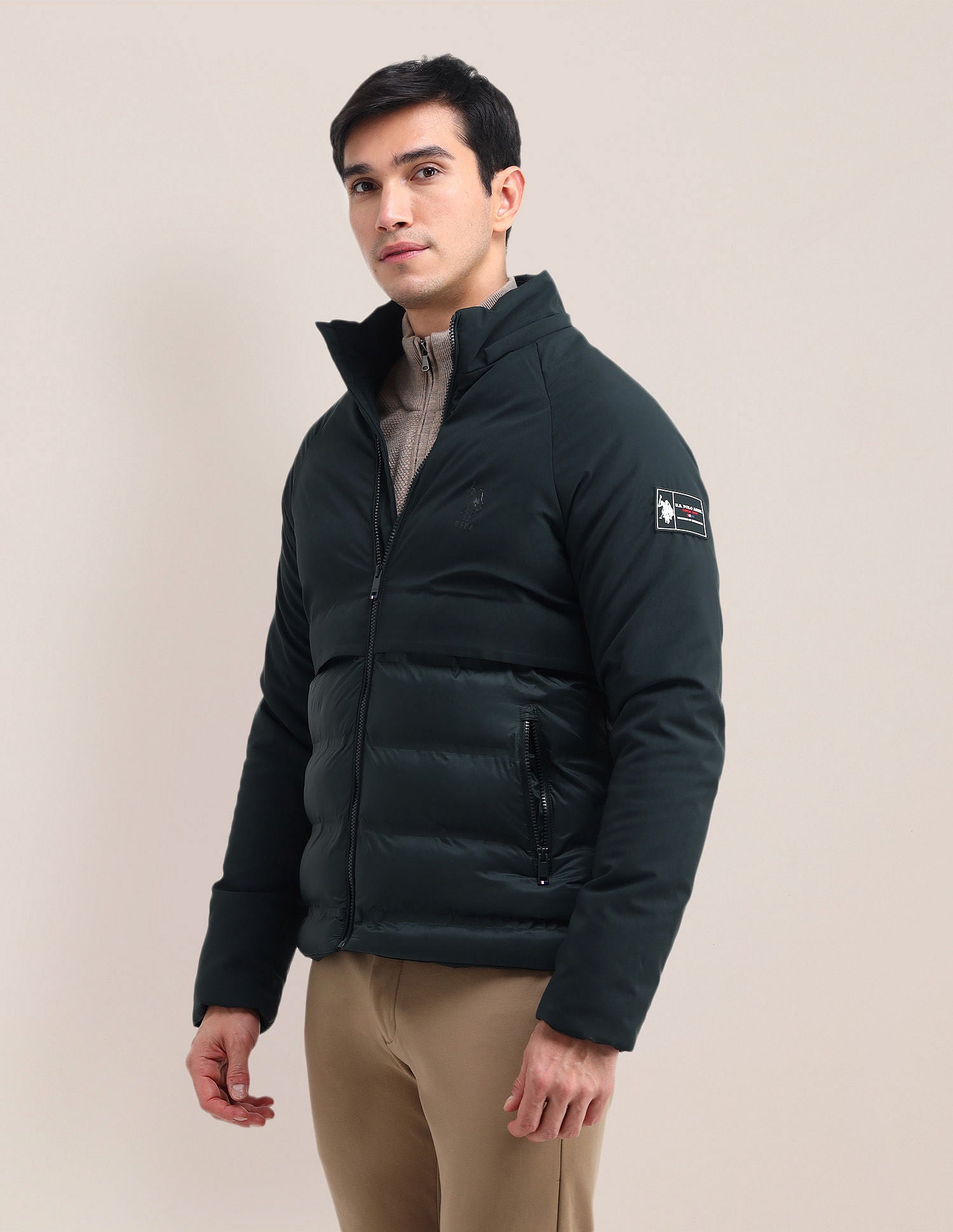 Solid Hooded Puffer Jacket Dark Green - U.S. POLO ASSN. | Large