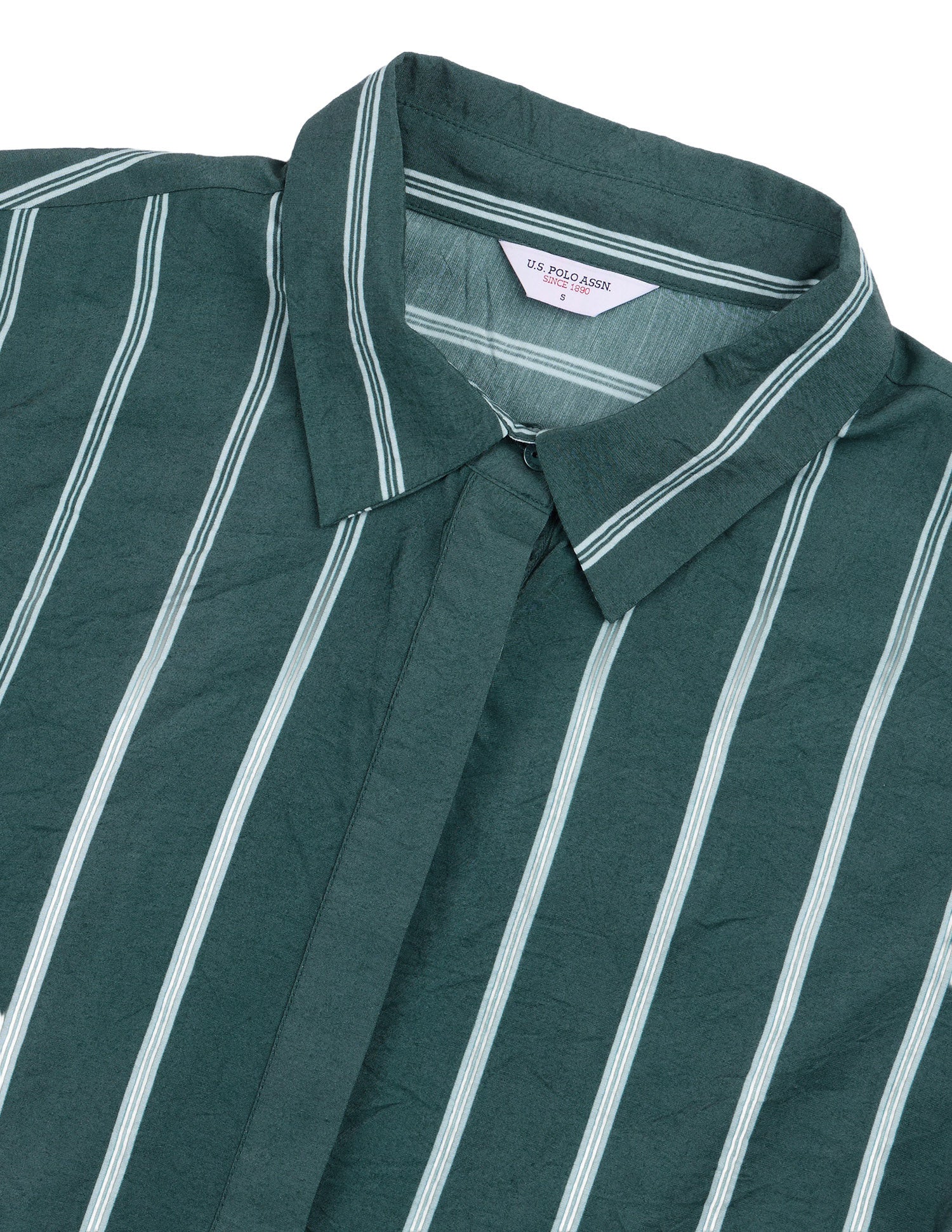 Vertical Striped Boxy Fit Shirt Green - U.S. Polo Assn. India | Large
