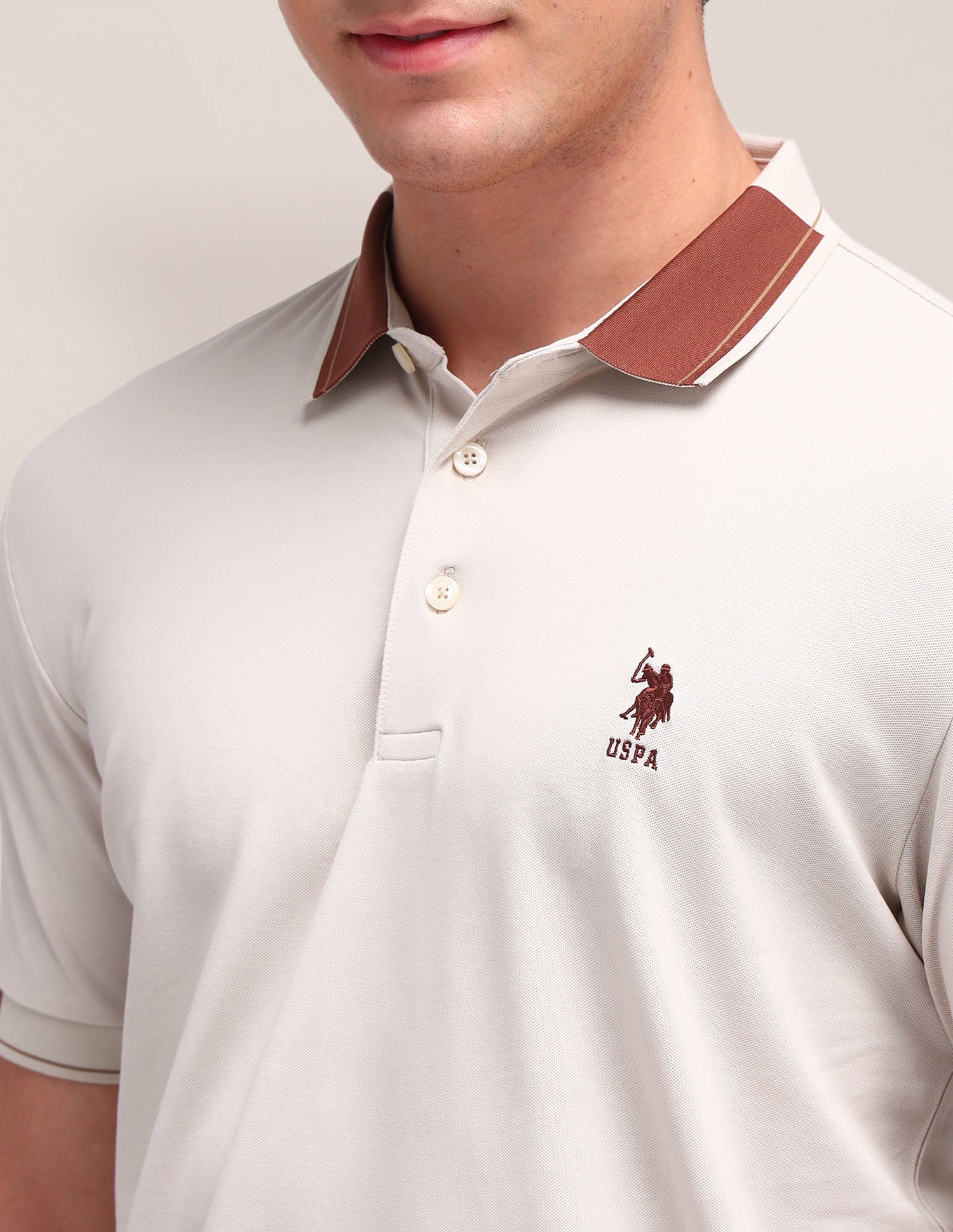 Solid Slim Fit Polo Shirt Beige - U.S. Polo Assn. India | Large