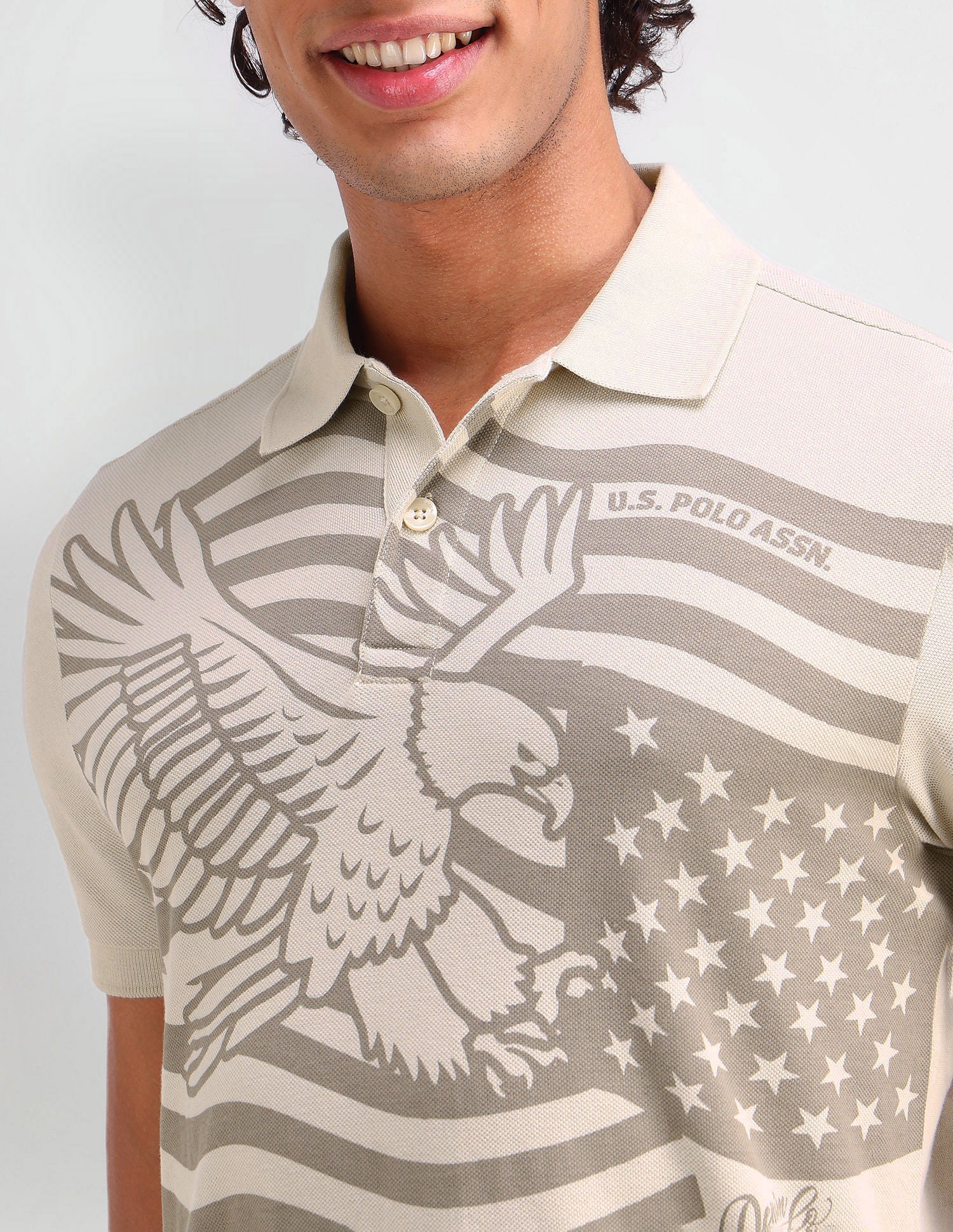 Muscle Fit Brand Printed Polo Shirt Fog - U.S. Polo Assn. India | Large