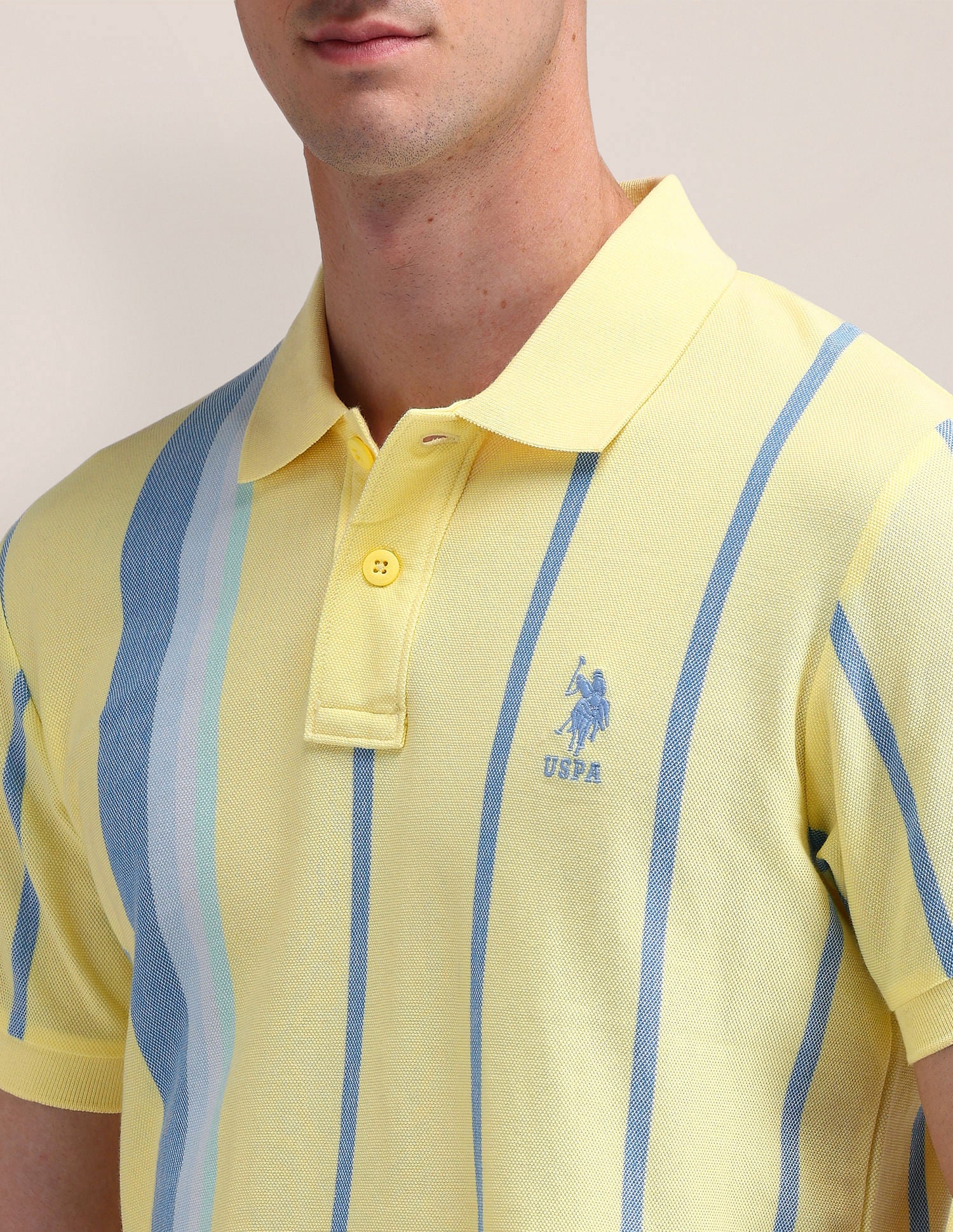 Slim Fit Vertical Striped Polo Shirt Yellow - U.S. Polo Assn. India | Large