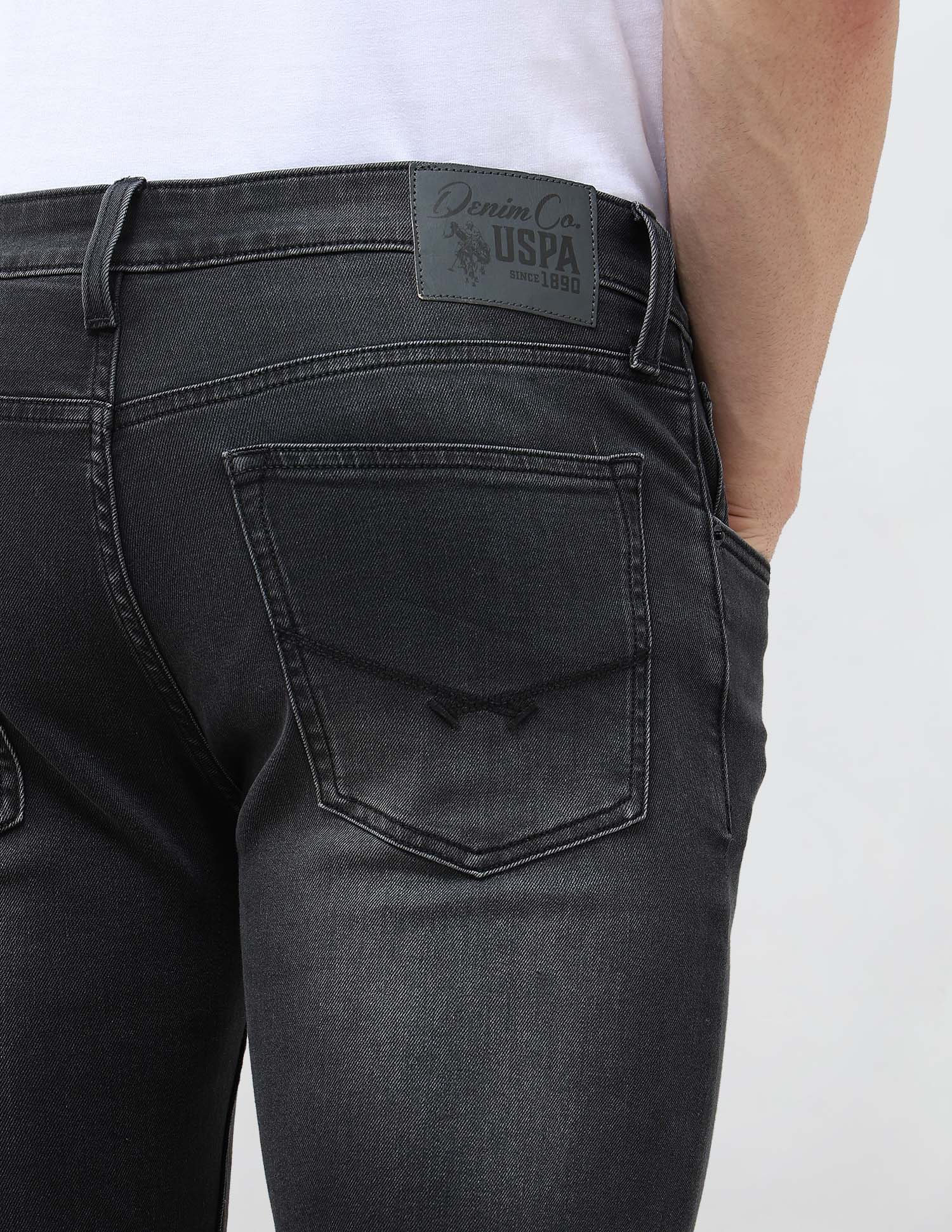 Regallo Skinny Fit Whiskered Jeans Black - U.S. Polo Assn. India | Large