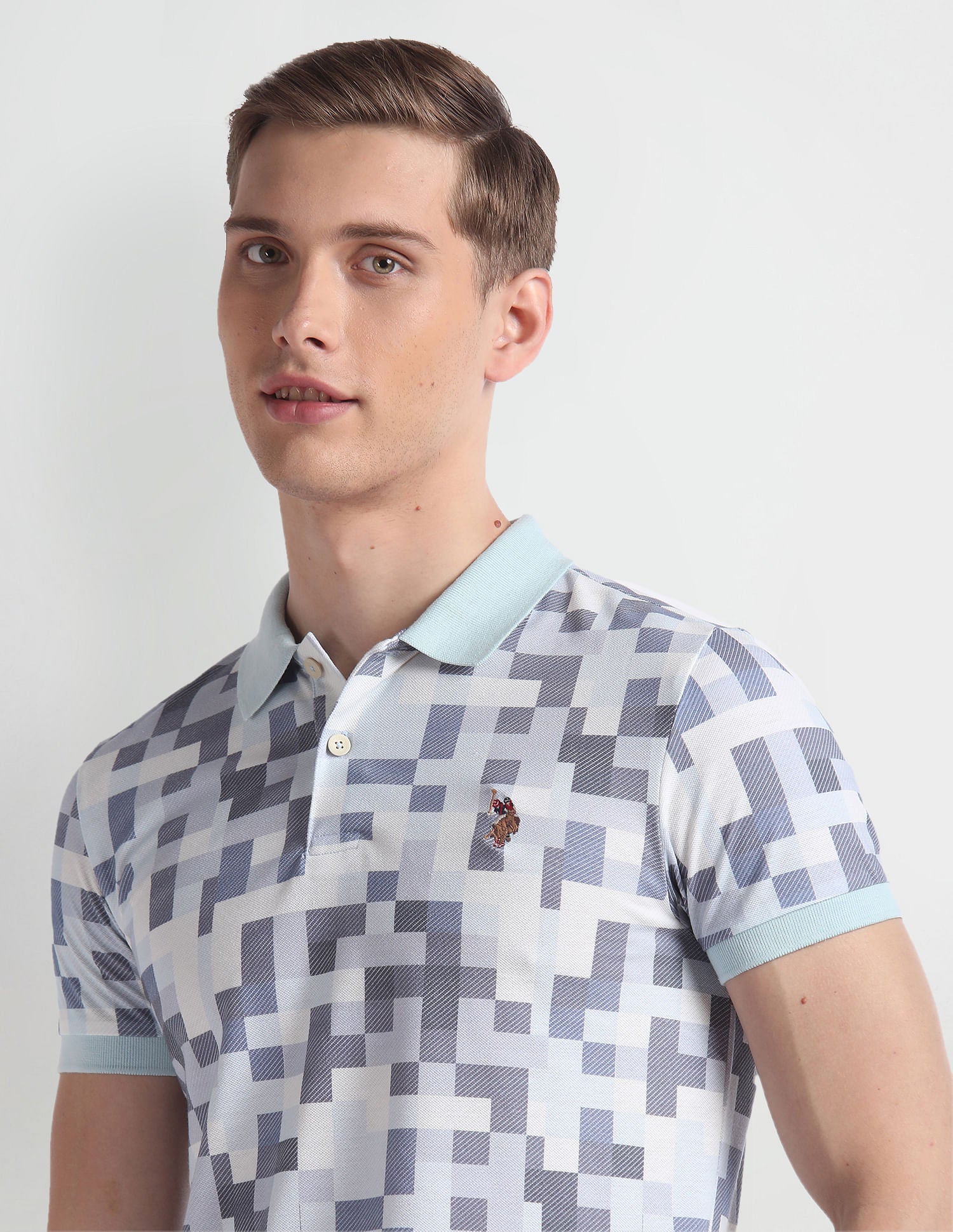 Geometric Print Cotton Polo Shirt Blue - U.S. Polo Assn. India | Large