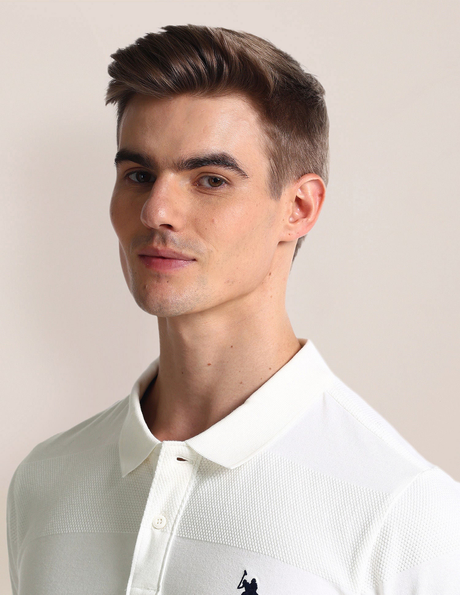 Patterned Knit Slim Fit Polo Shirt White - U.S. Polo Assn. India | Large