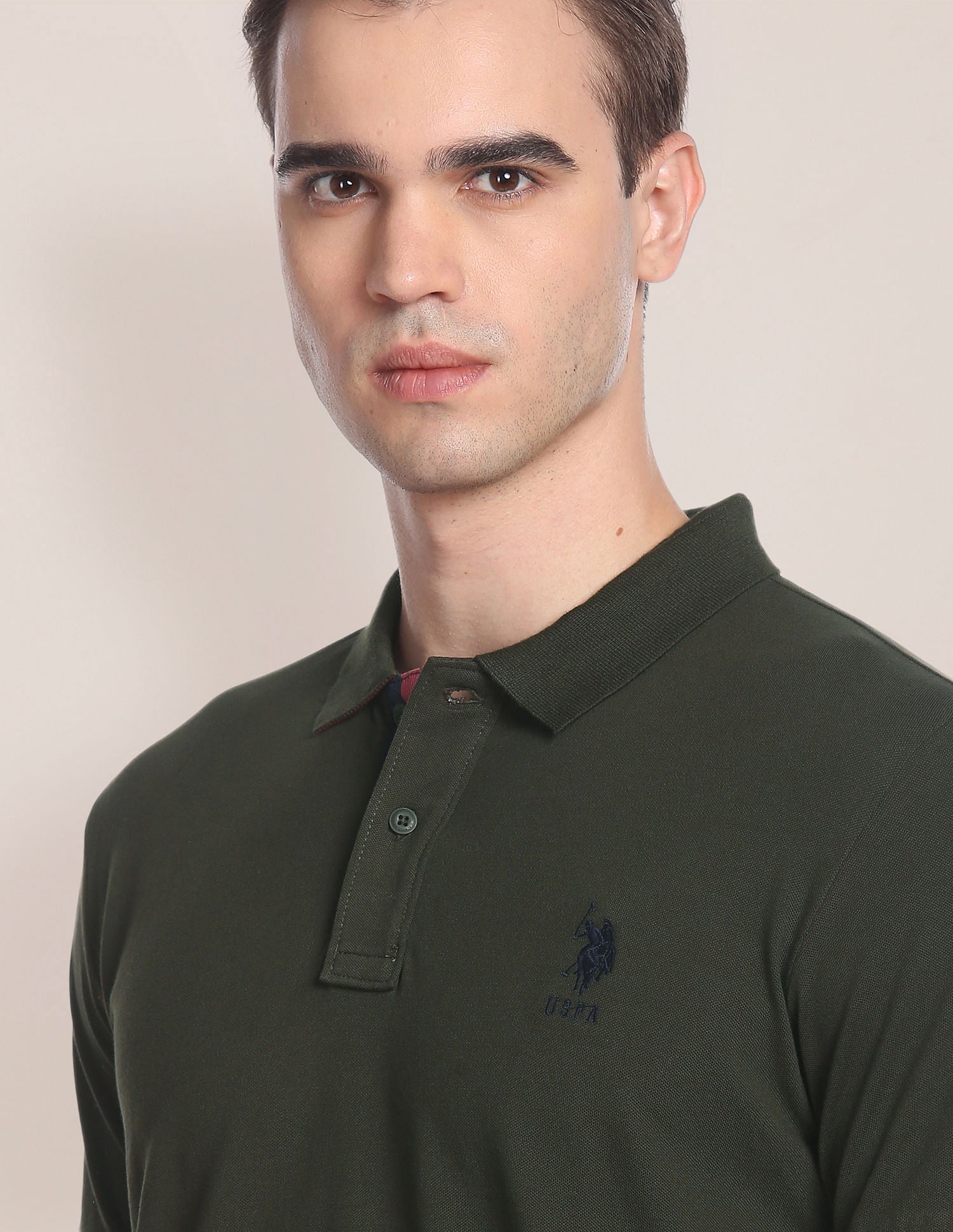 Solid Pique Stretch Polo Shirt Olive - U.S. Polo Assn. India | Large