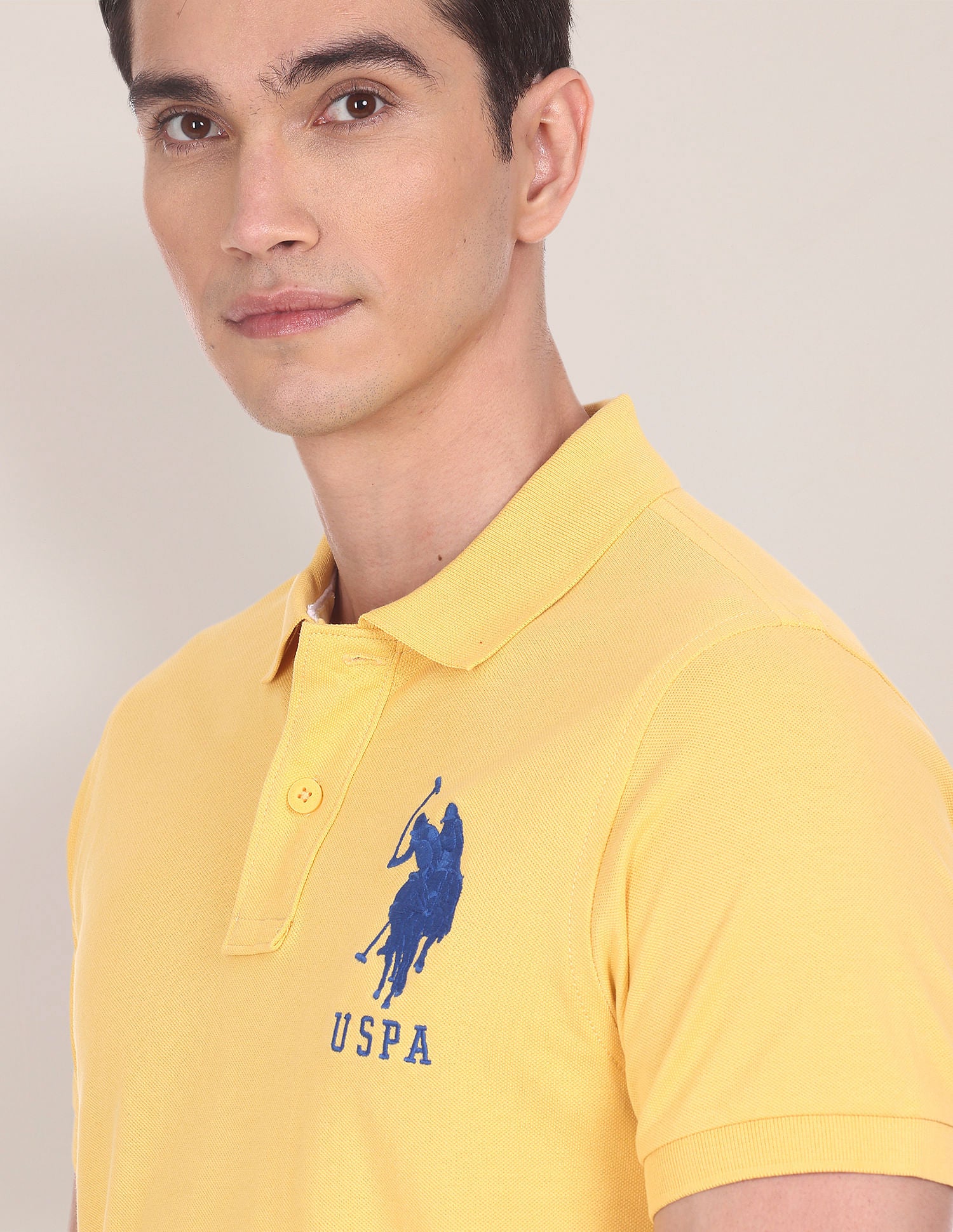 Compact Cotton Logo Polo Shirt Yellow - U.S. POLO ASSN. | Large