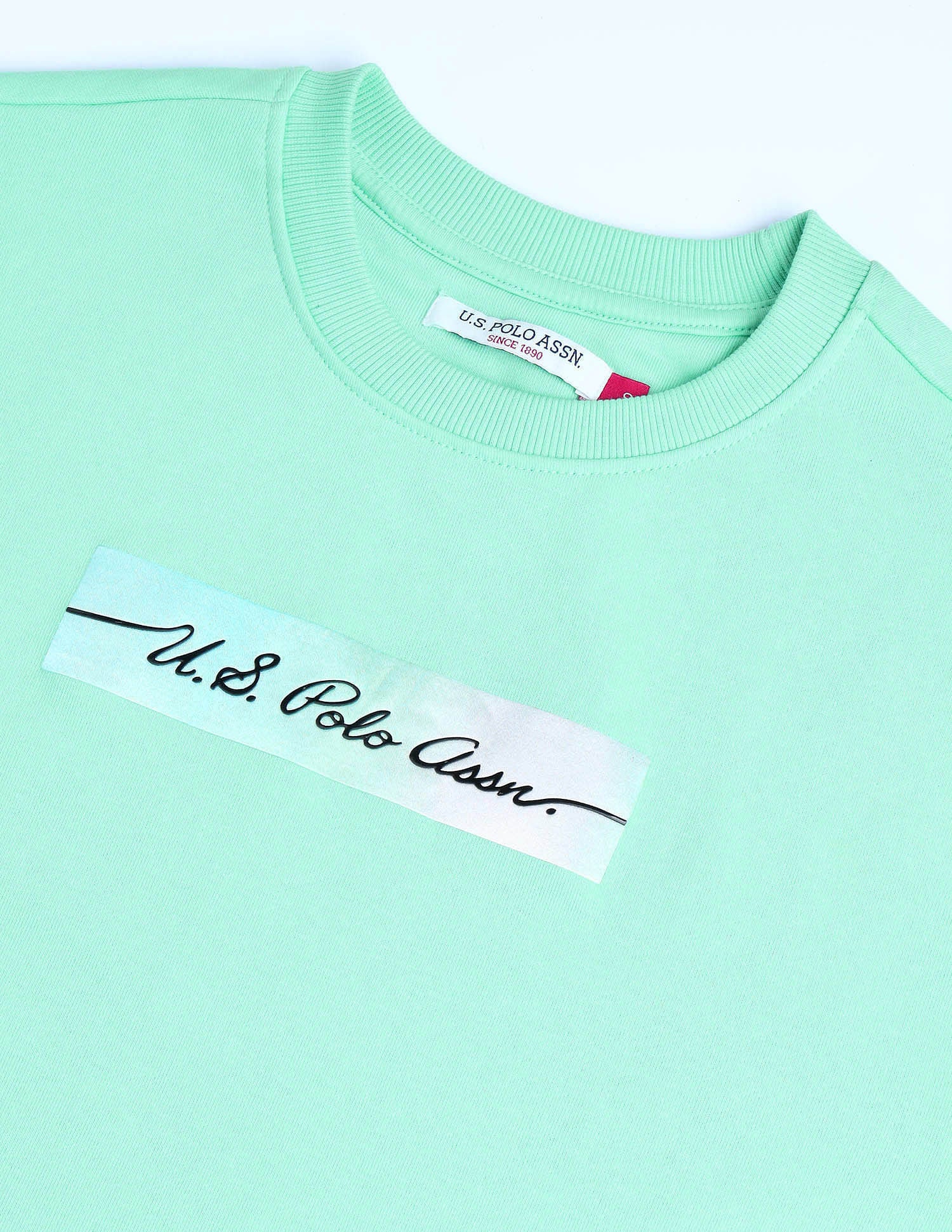 Drop Shoulder Satin Sticker Sweatshirt Mint - U.S. Polo Assn. India | Large