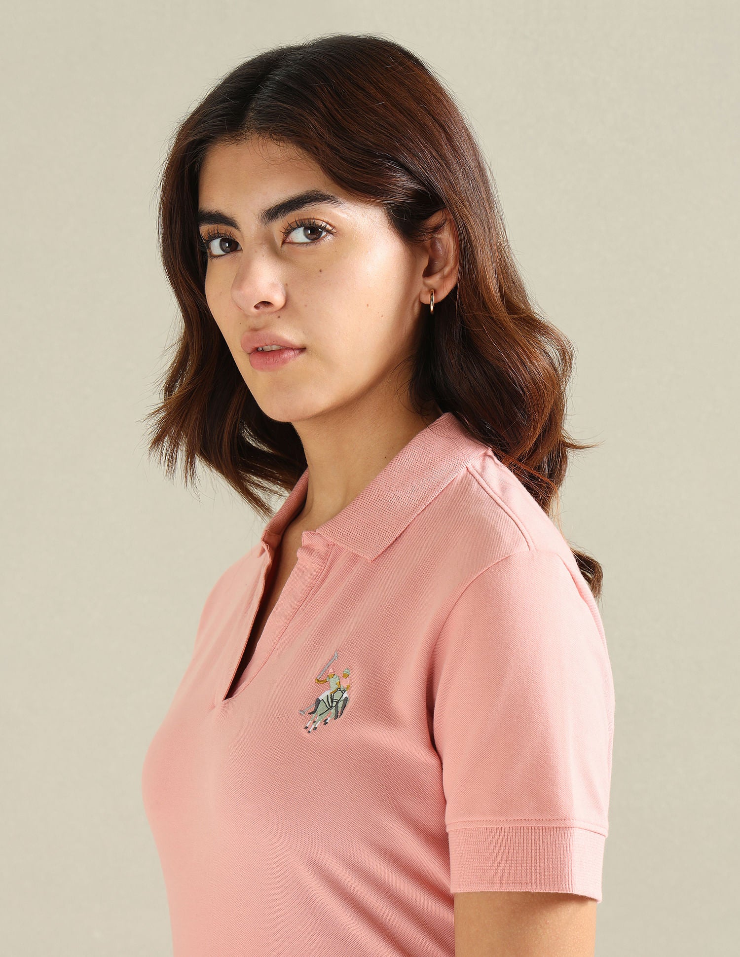 Cotton Stretch Boxy Polo Shirt Peach - U.S. POLO ASSN. | Large