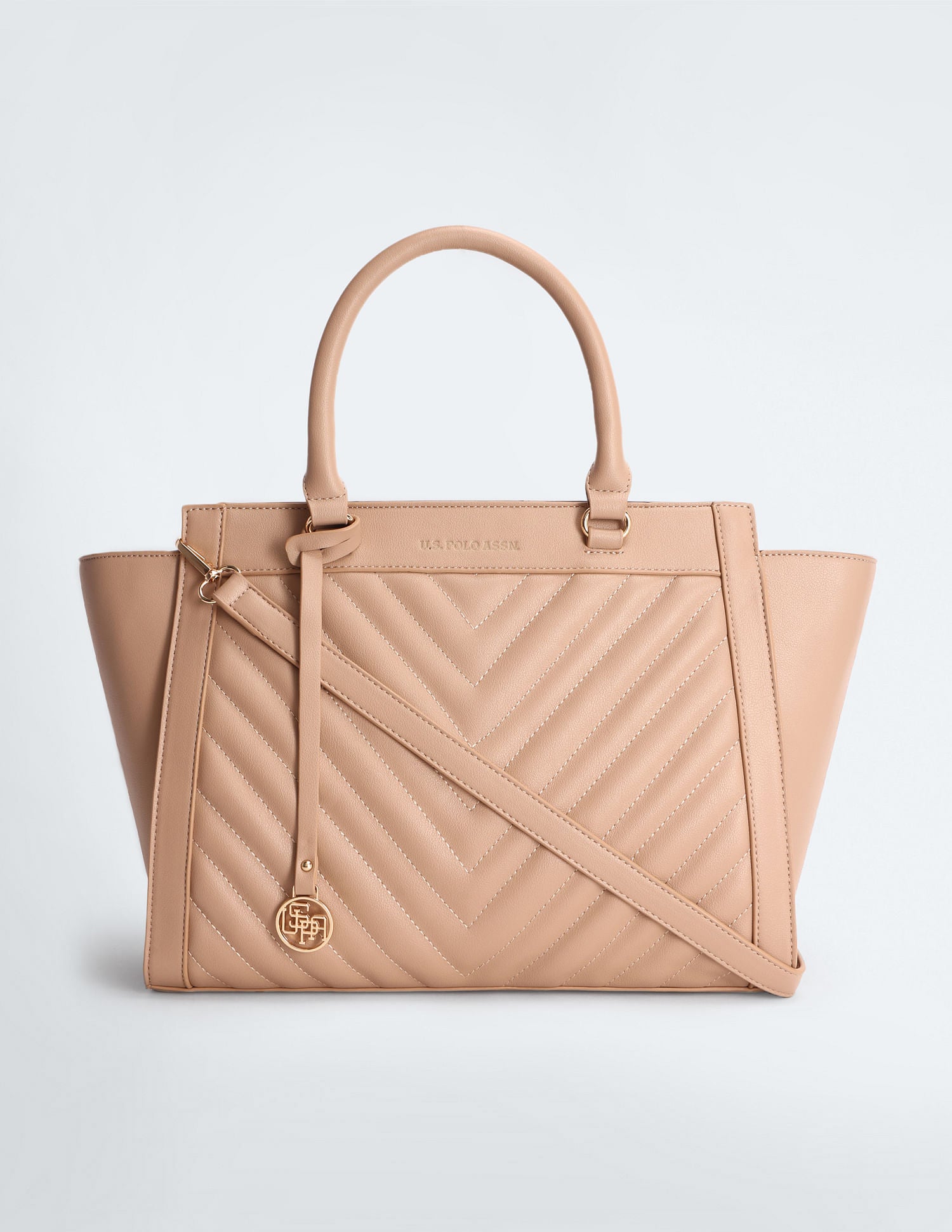 Chevron Quilted Structured Handbag Beige - U.S. POLO ASSN. | Large