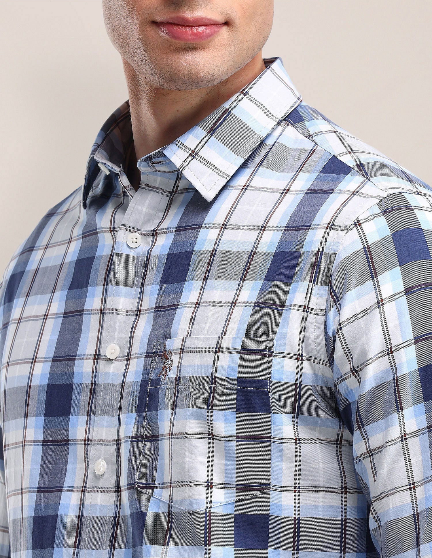Tailored Fit Checked Shirt Blue - U.S. Polo Assn. India | Large