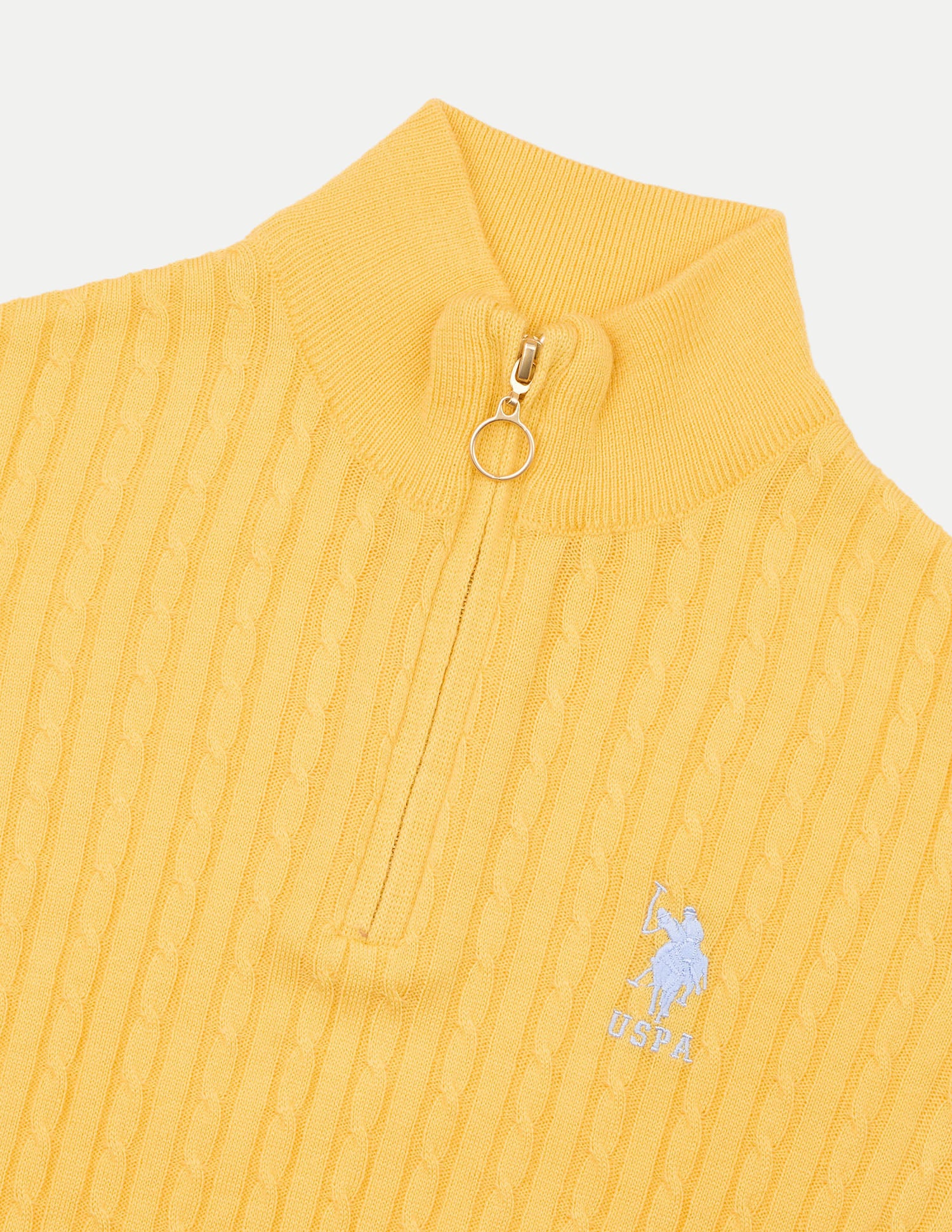 Cable Patterned Knit Regular Fit Sweater Yellow - U.S. Polo Assn. India | Large