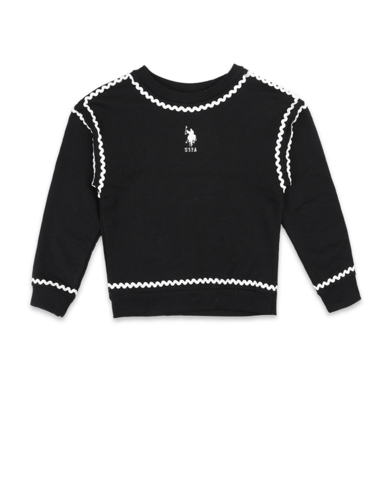 Girls Solid Lace Trim Sweatshirt Black - U.S. POLO ASSN. | Large