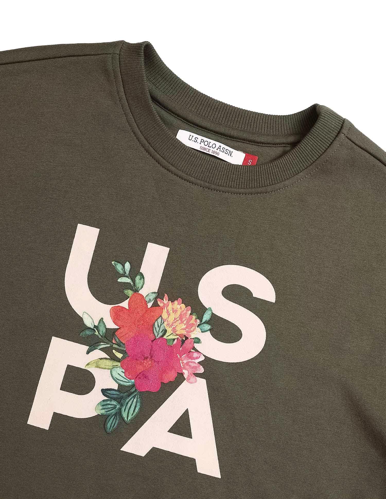 Floral Printed Regular Fit Sweater Green - U.S. POLO ASSN. | Large