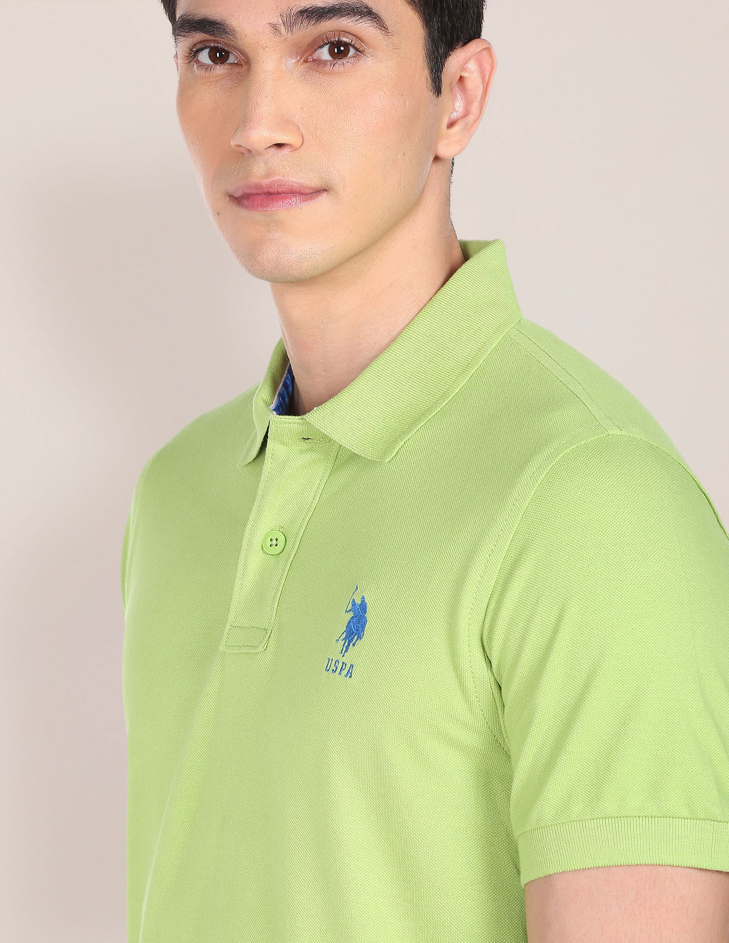 Ribbed Collar Solid Polo Shirt Green - U.S. POLO ASSN. | Large