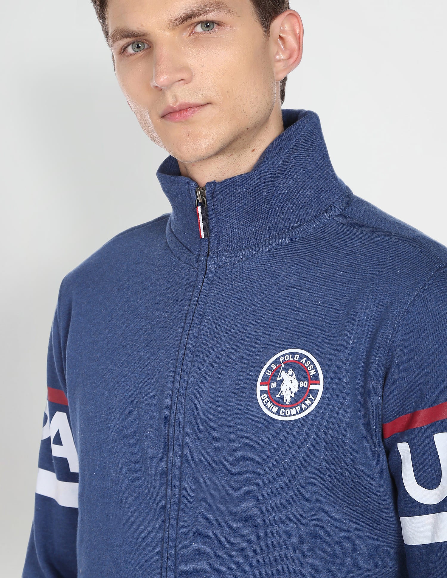 High Neck Heathered Sweatshirt Navy - U.S. Polo Assn. India | Large