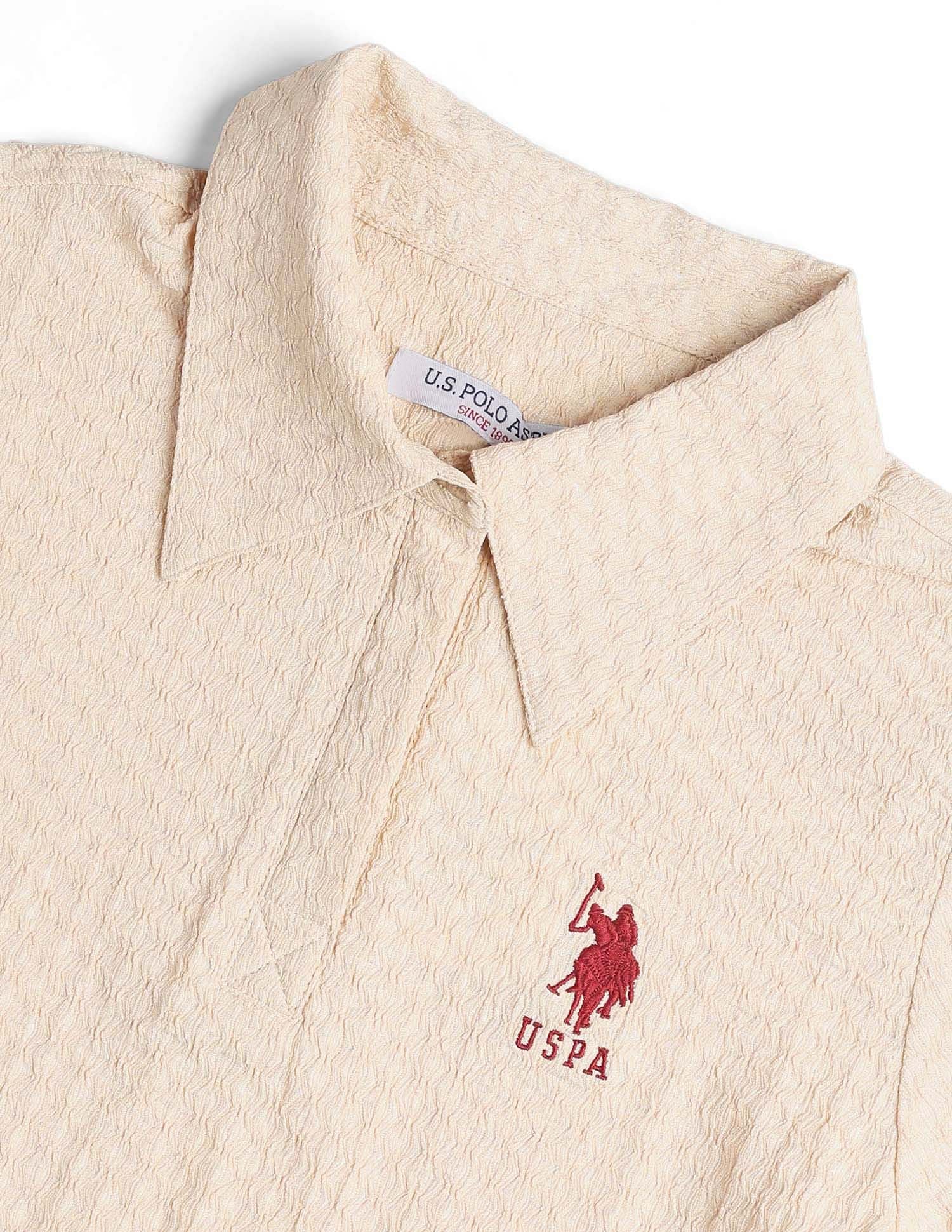 Regular Fit Textured Polo Shirt Beige - U.S. Polo Assn. India | Large