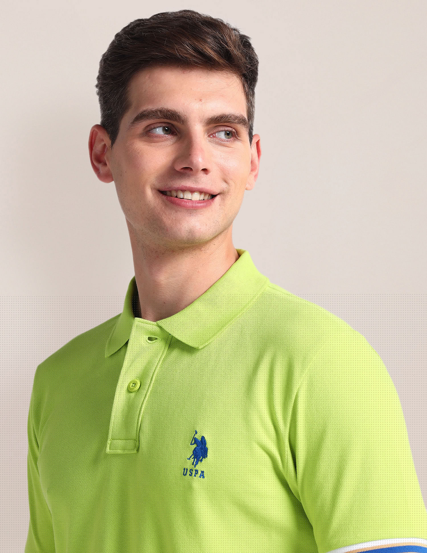 Tipped Sleeve Hem Slim Polo Shirt Light Green - U.S. Polo Assn. India | Large