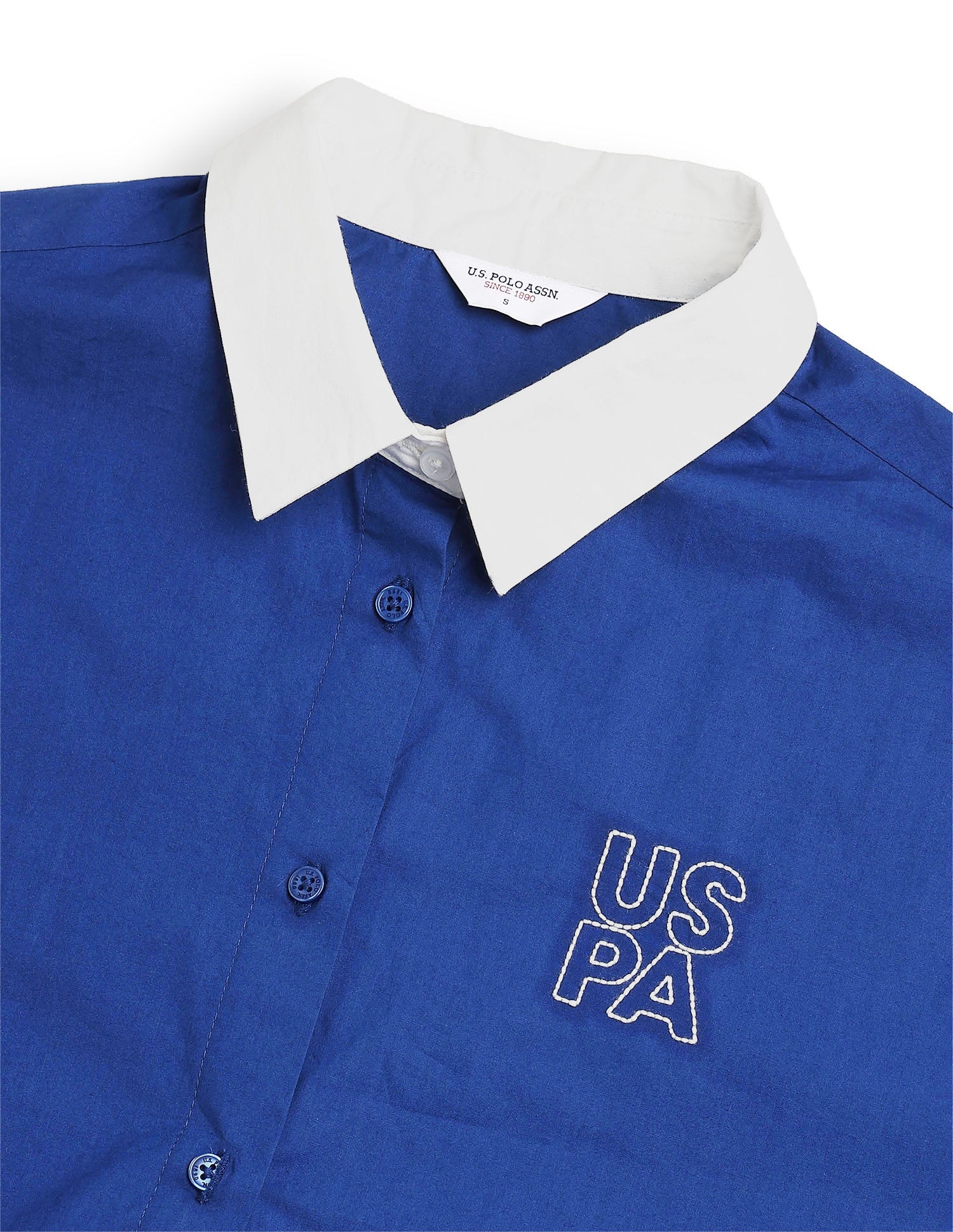 Boxy Fit Contrast Collar Cropped Shirt Blue - U.S. Polo Assn. India | Large