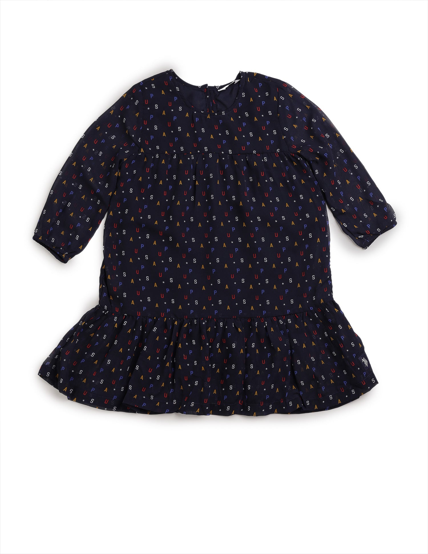 All Over Brand Print Long Sleeve A-Line Dress Navy - U.S. POLO ASSN. | Large