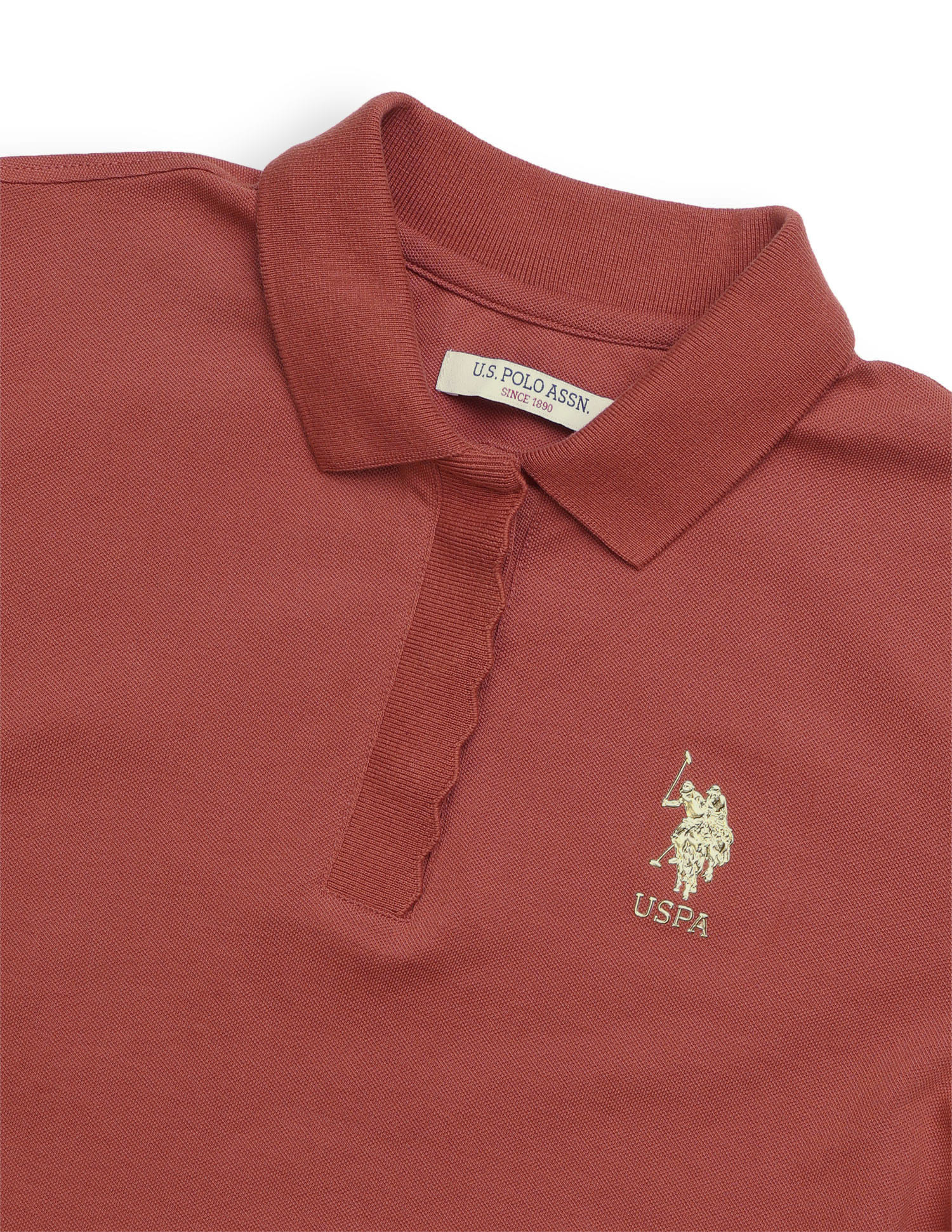 Solid Scallop Detail Polo Shirt Red - U.S. Polo Assn. India | Large