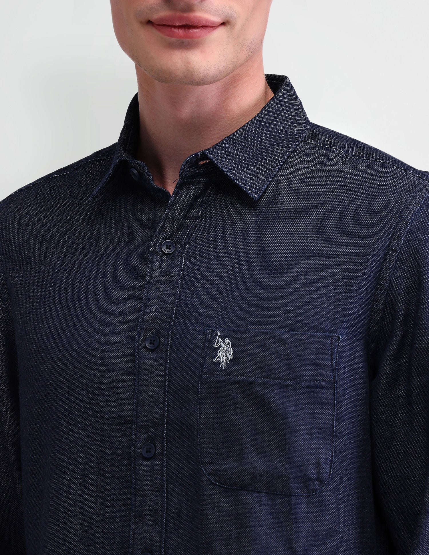 Slim Fit Solid Dobby Shirt Navy - U.S. Polo Assn. India | Large
