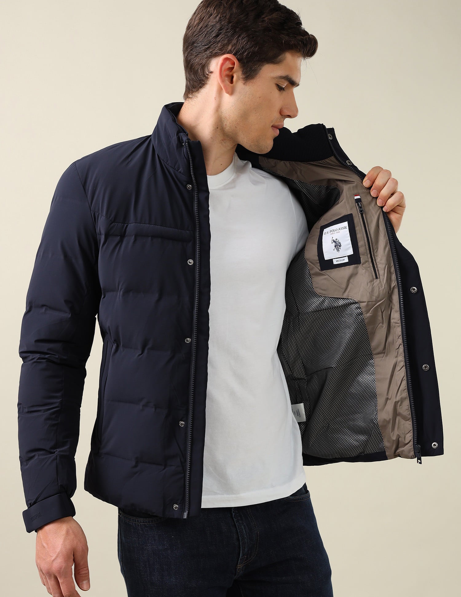 High Neck Regular Fit Smart Heat Jacket Navy - U.S. Polo Assn. India | Large
