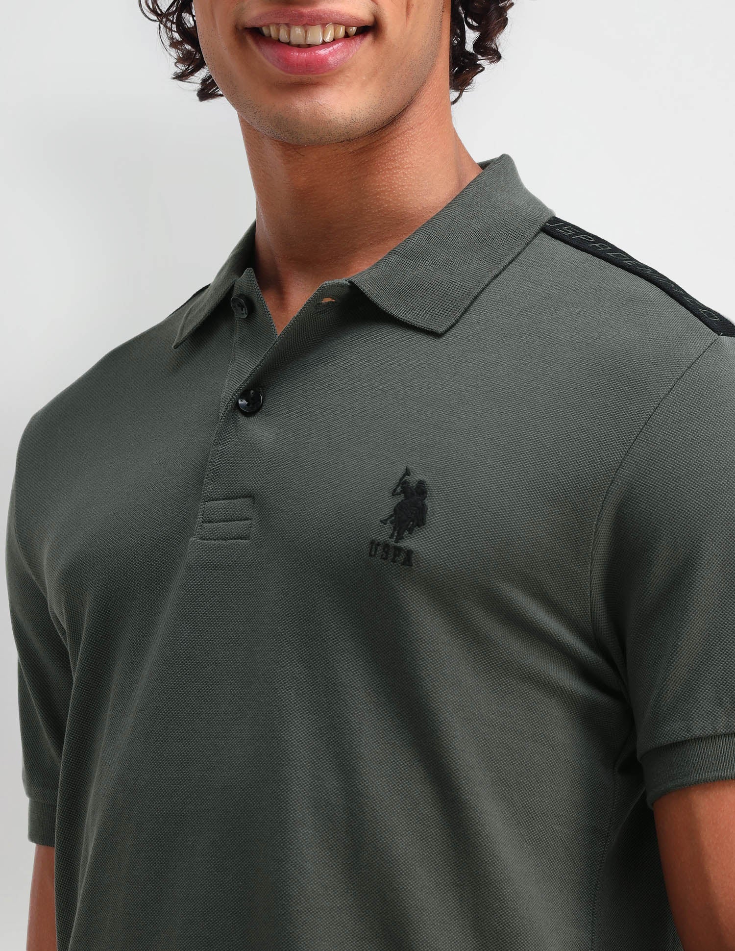 Solid Cotton Muscle Fit Polo Shirt Jungle Green - U.S. Polo Assn. India | Large