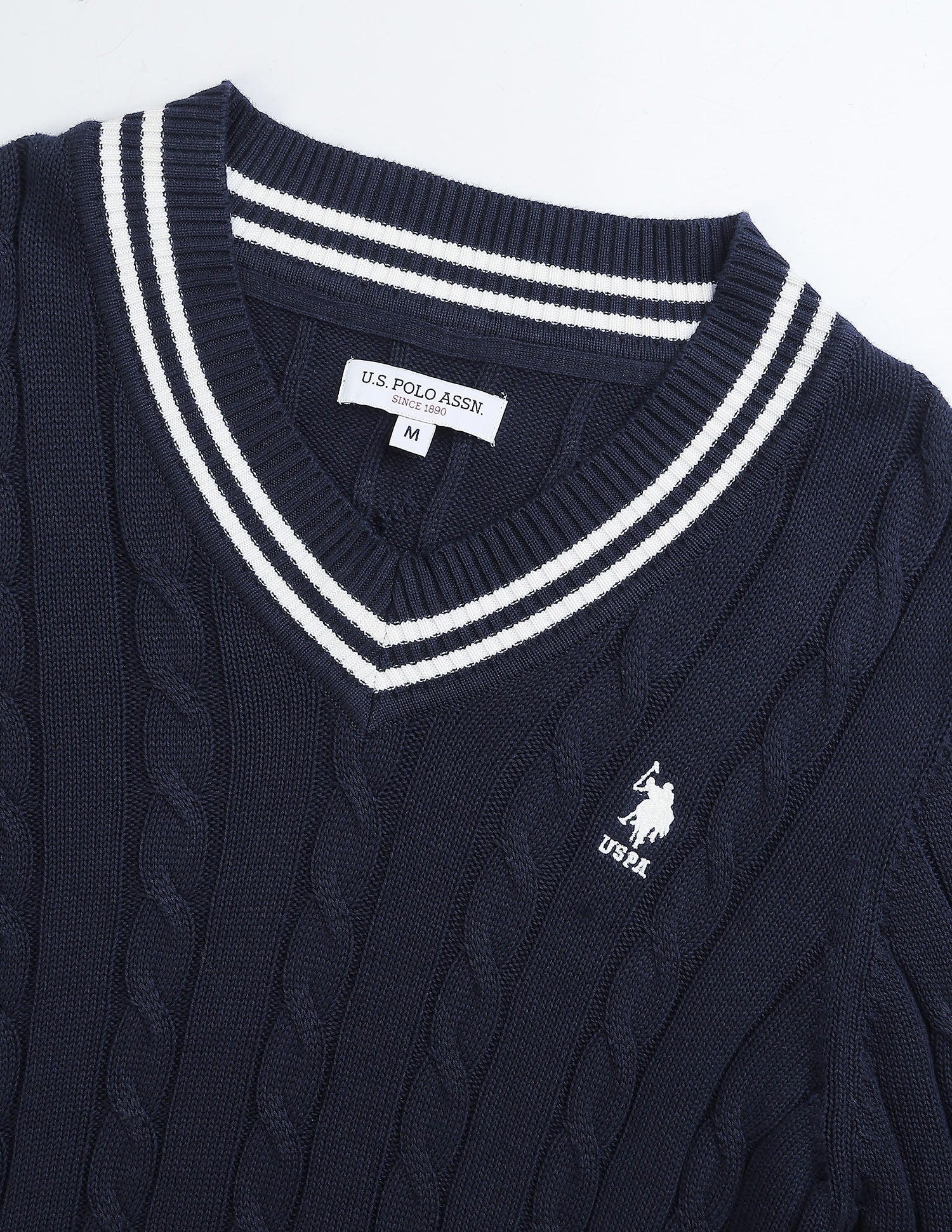Patterned Cable Knit Regular Fit Sweater Navy - U.S. Polo Assn. India | Large