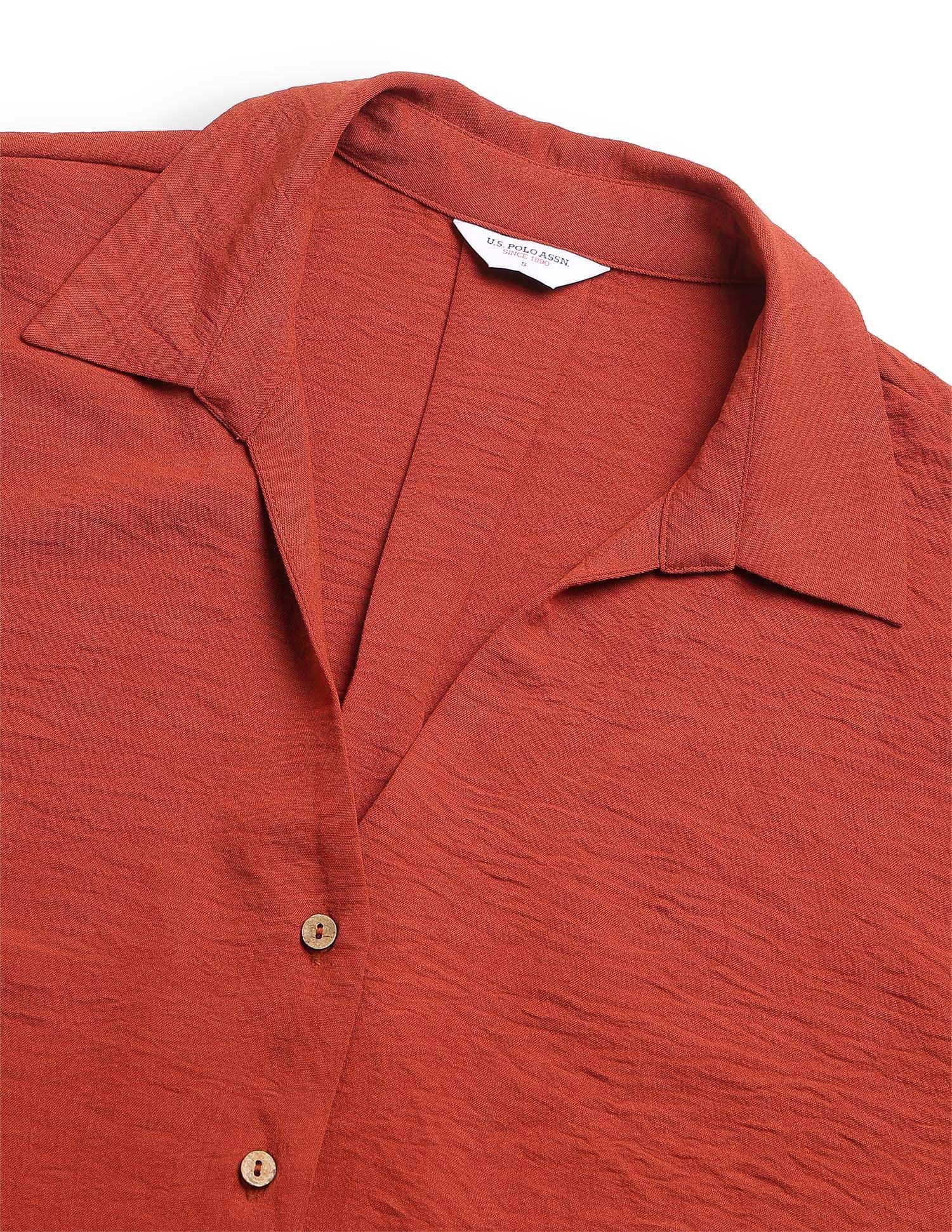 V-Neck Top With Lace Detail Brown - U.S. Polo Assn. India | Large