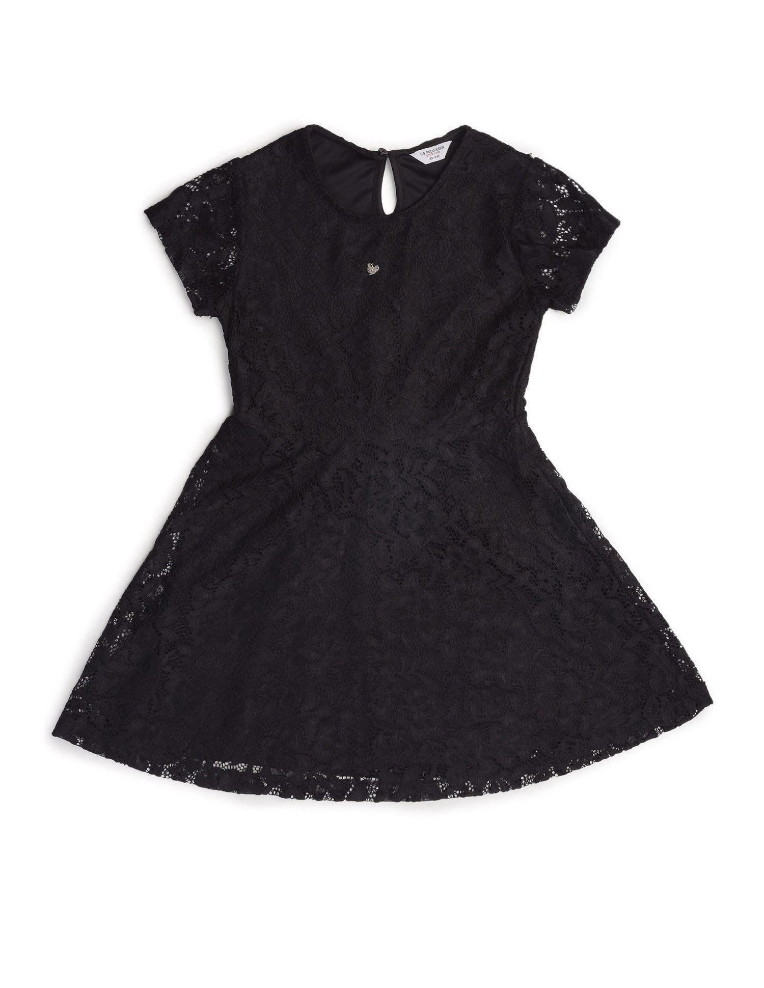 Girls Floral A-Line Lace Dress Black - U.S. POLO ASSN. | Large