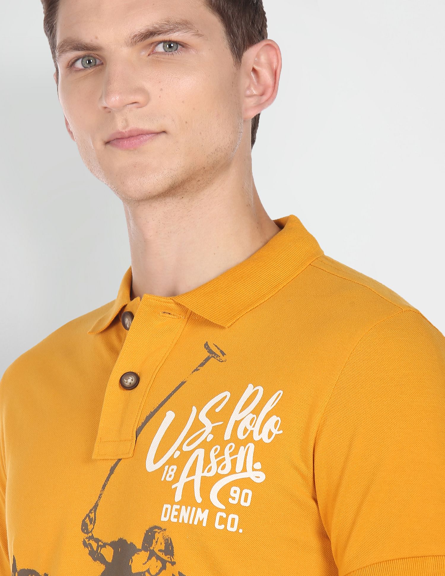 Graphic Print Cotton Polo Shirt Mustard - U.S. POLO ASSN. | Large