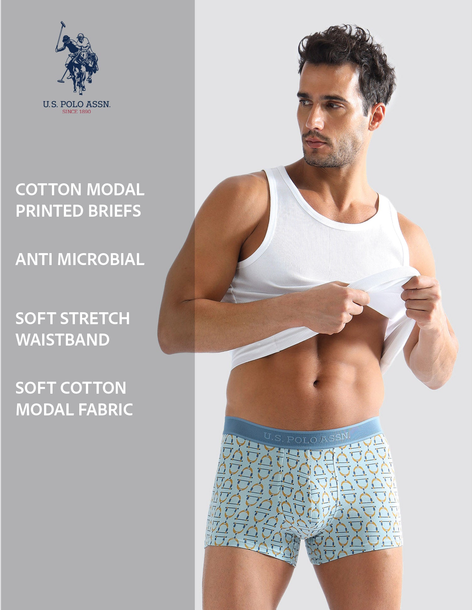 Anti Microbial Printed PT005 Trunks - Pack of 1 Blue Print - U.S. POLO ASSN. | Large