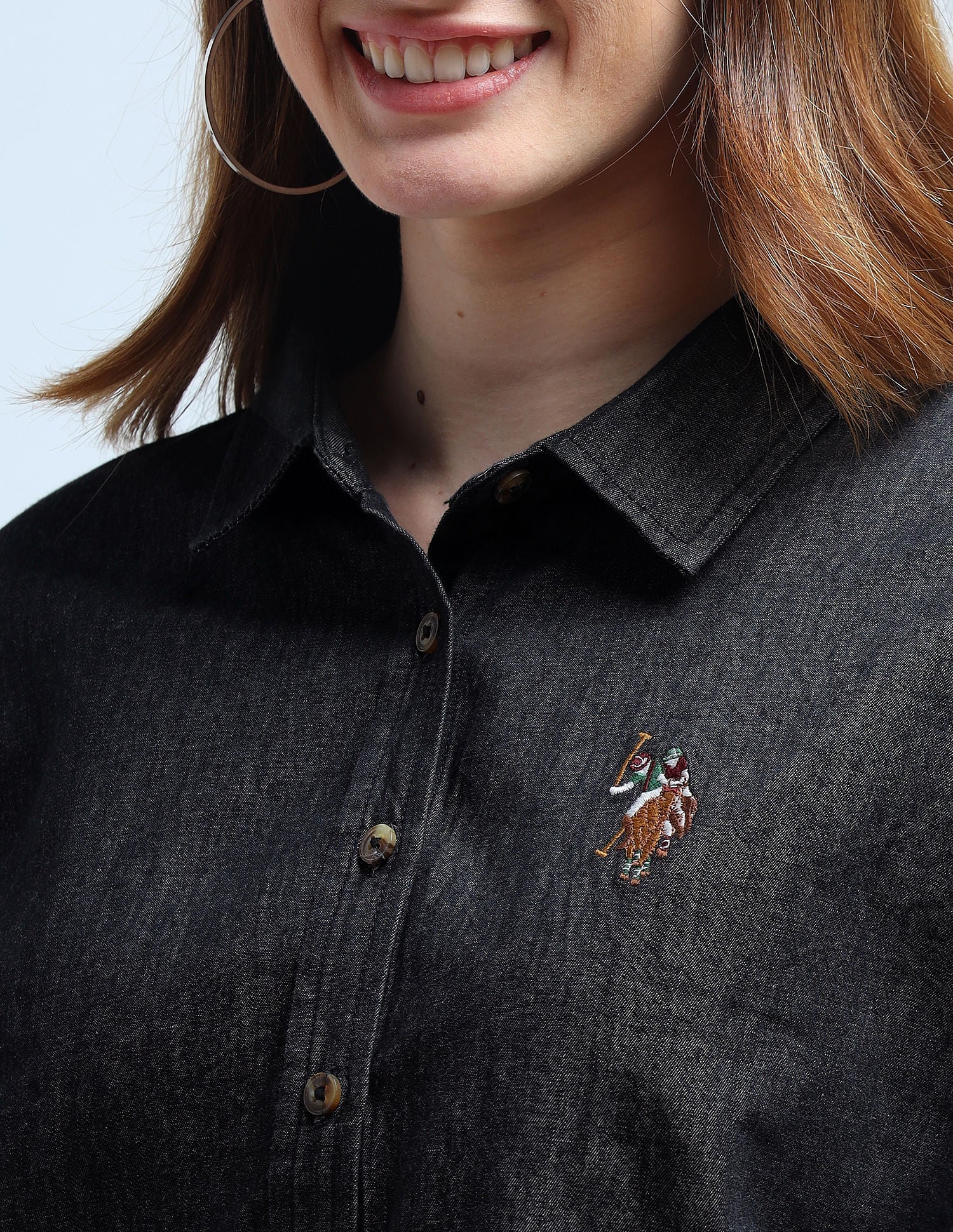 Washed Pattern Loose Denim Shirt Black - U.S. POLO ASSN. | Large