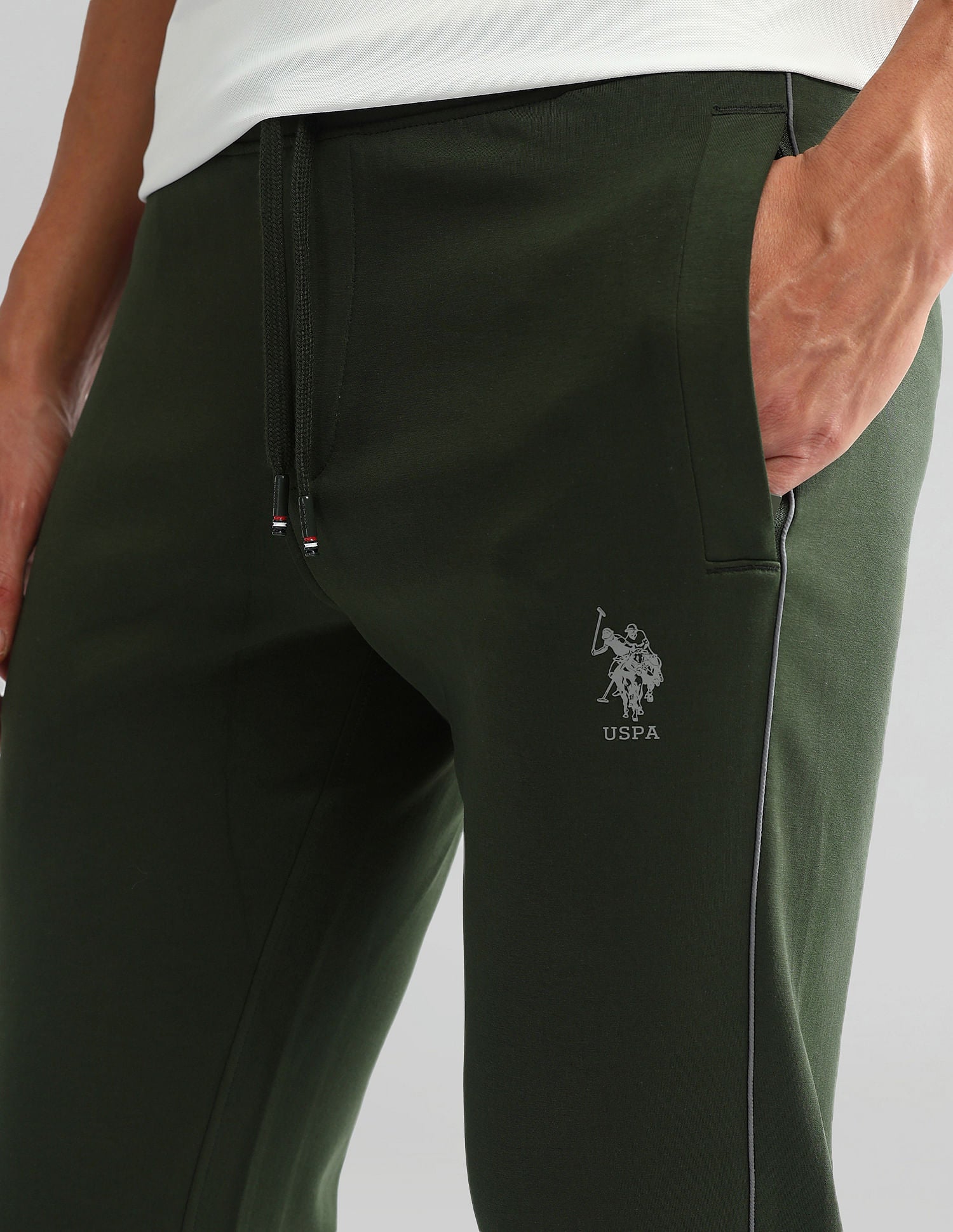 Slim Fit Mid Rise Track Pants Olive - U.S. Polo Assn. India | Large