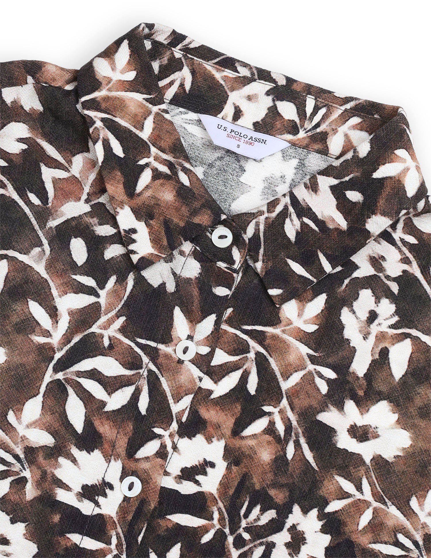 Floral Printed Regular Fit Shirt Dark Brown - U.S. Polo Assn. India | Large