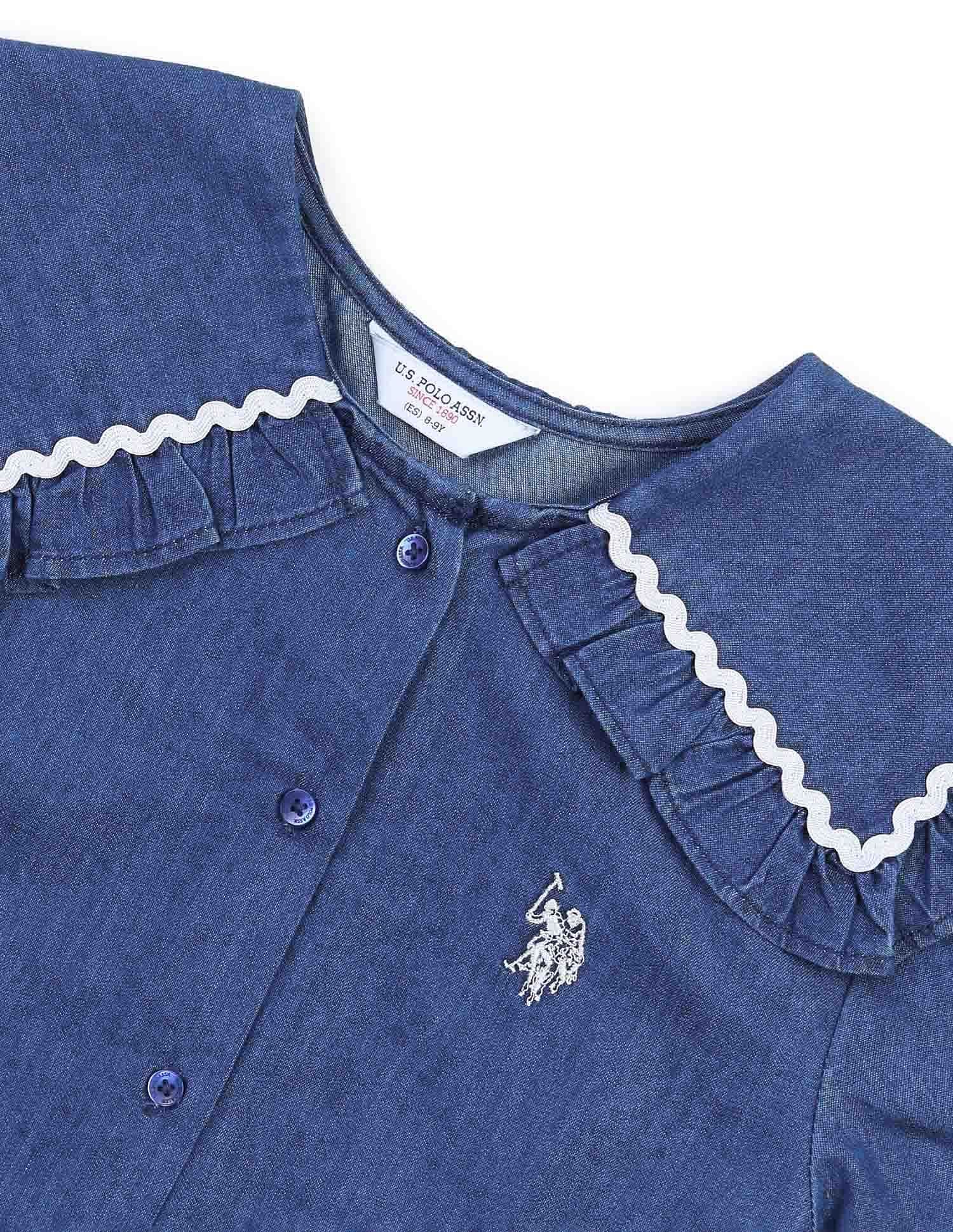 Girls Cape Collar Chambray Top Dark Blue - U.S. POLO ASSN. | Large