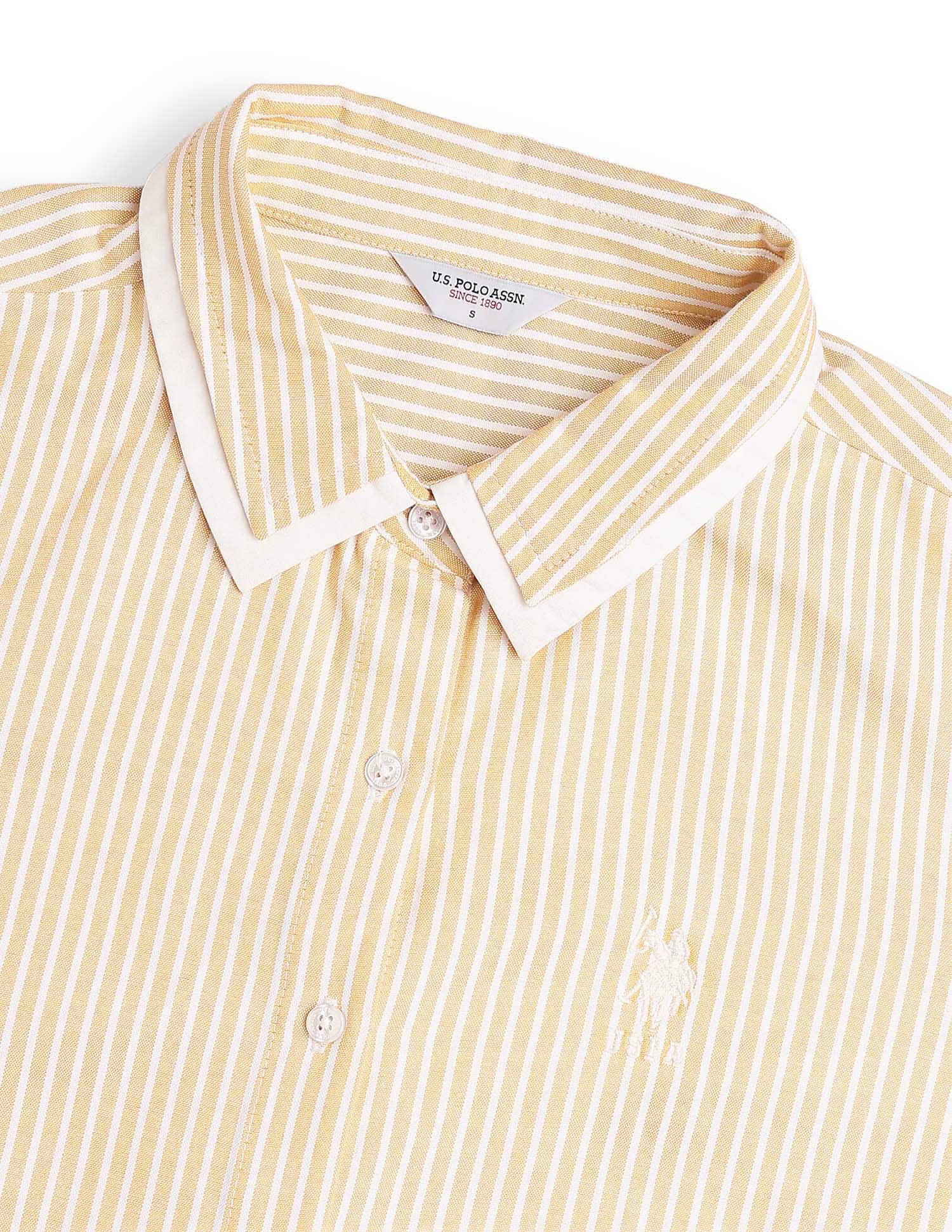 Vertical Striped Contrast Collar Shirt Light Yellow - U.S. Polo Assn. India | Large