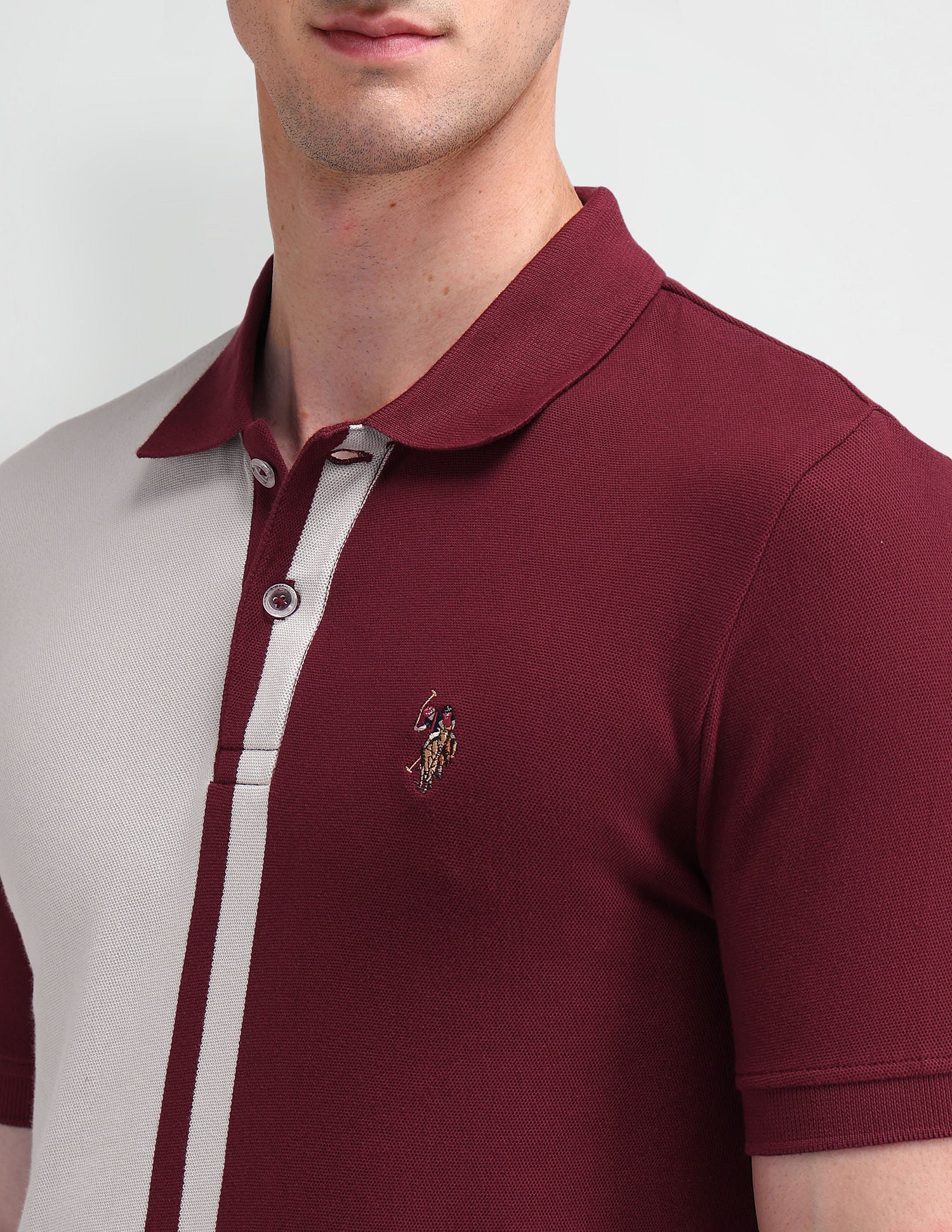 Muscle Fit Colourblocked Polo Shirt Maroon - U.S. Polo Assn. India | Large